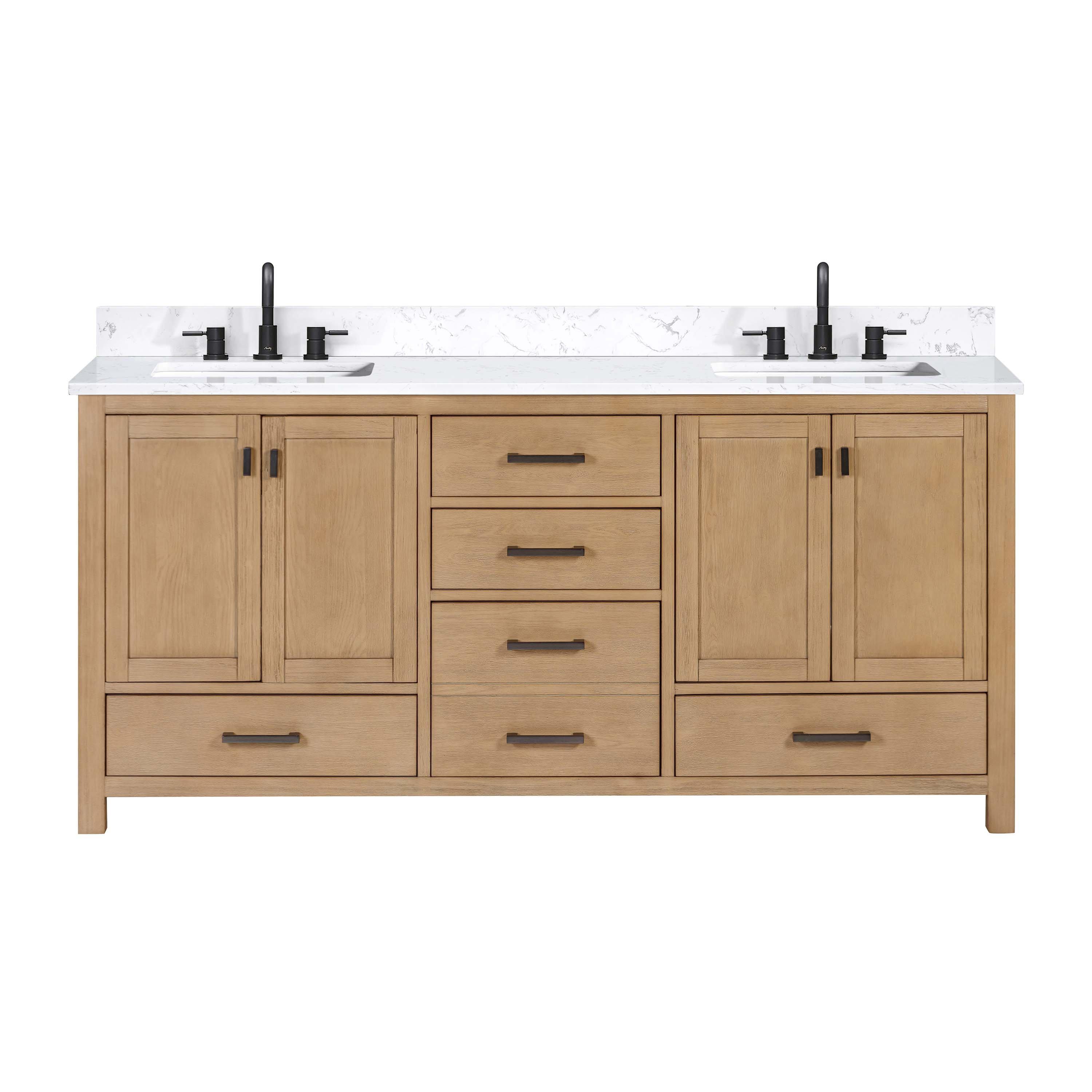 Kent 73 in. Natural Oak Vanity with Calacatta Engineered Top