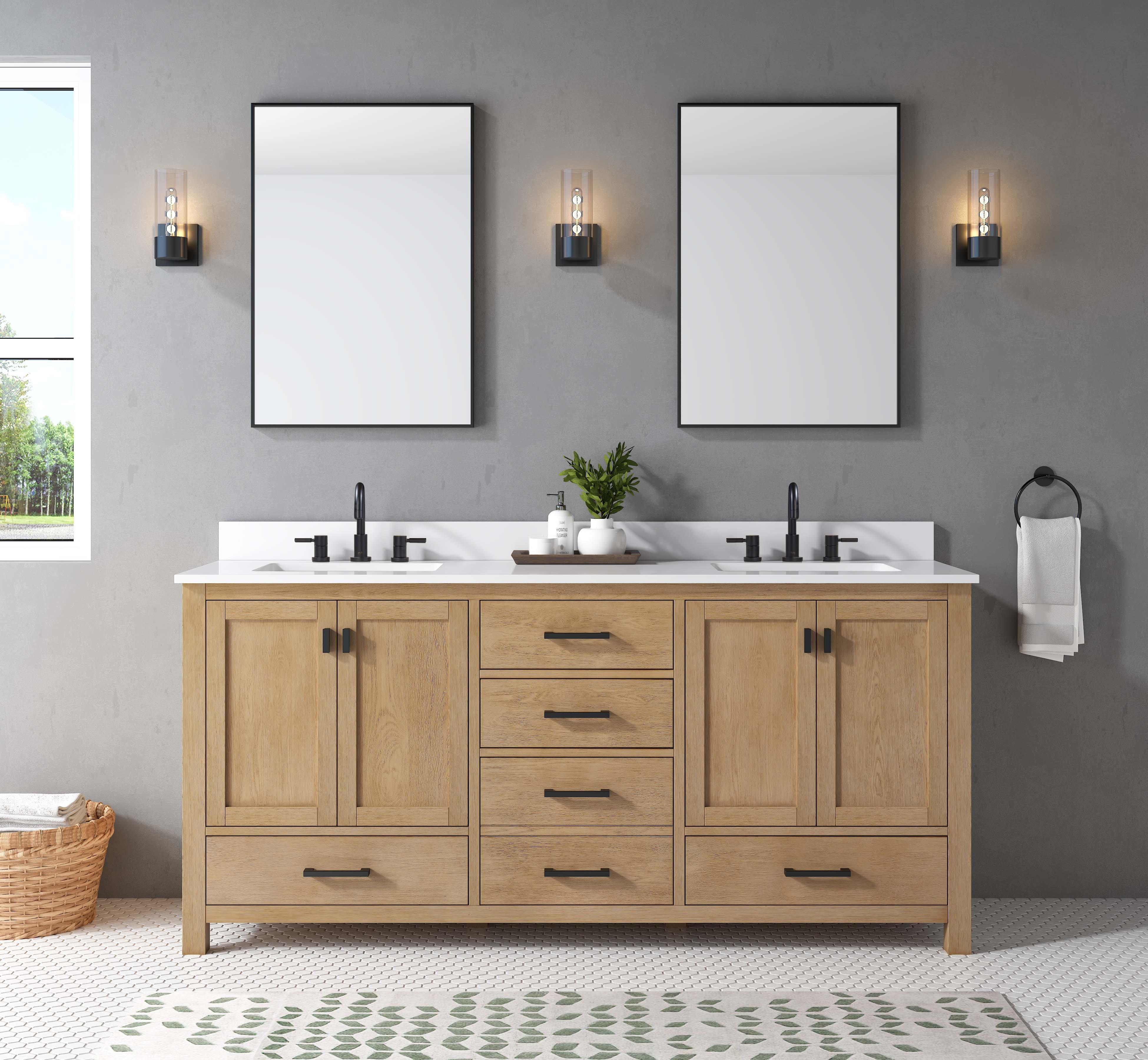 Kent 73 in. Natural Oak Vanity with Calacatta Engineered Top