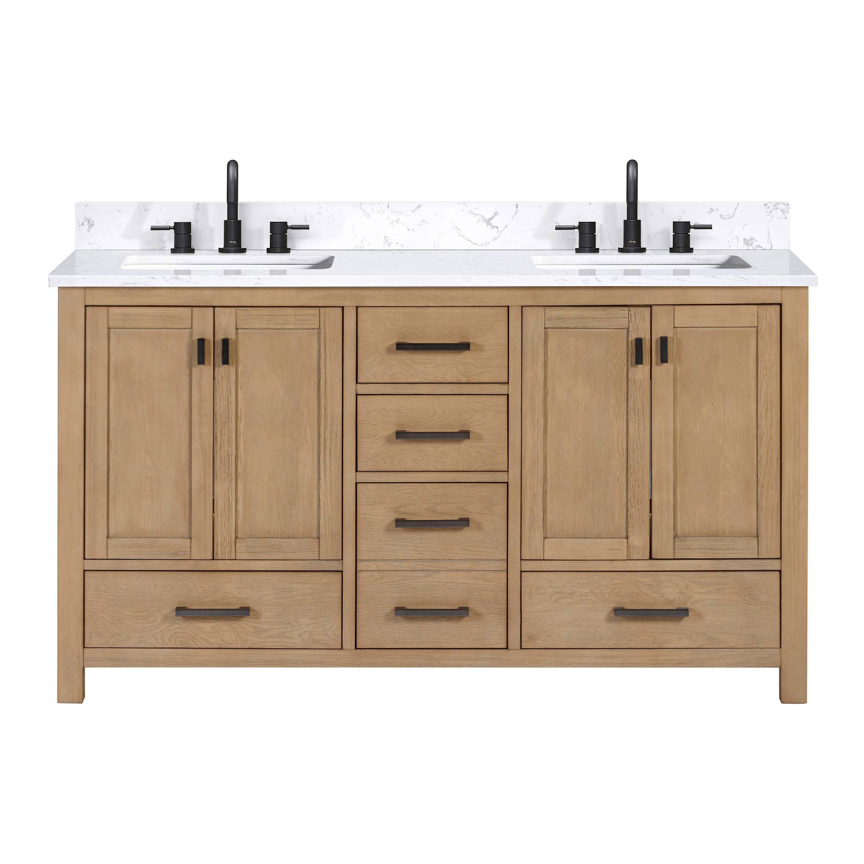 Kent 61 in. Natural Oak Vanity with Calacatta Engineered Top