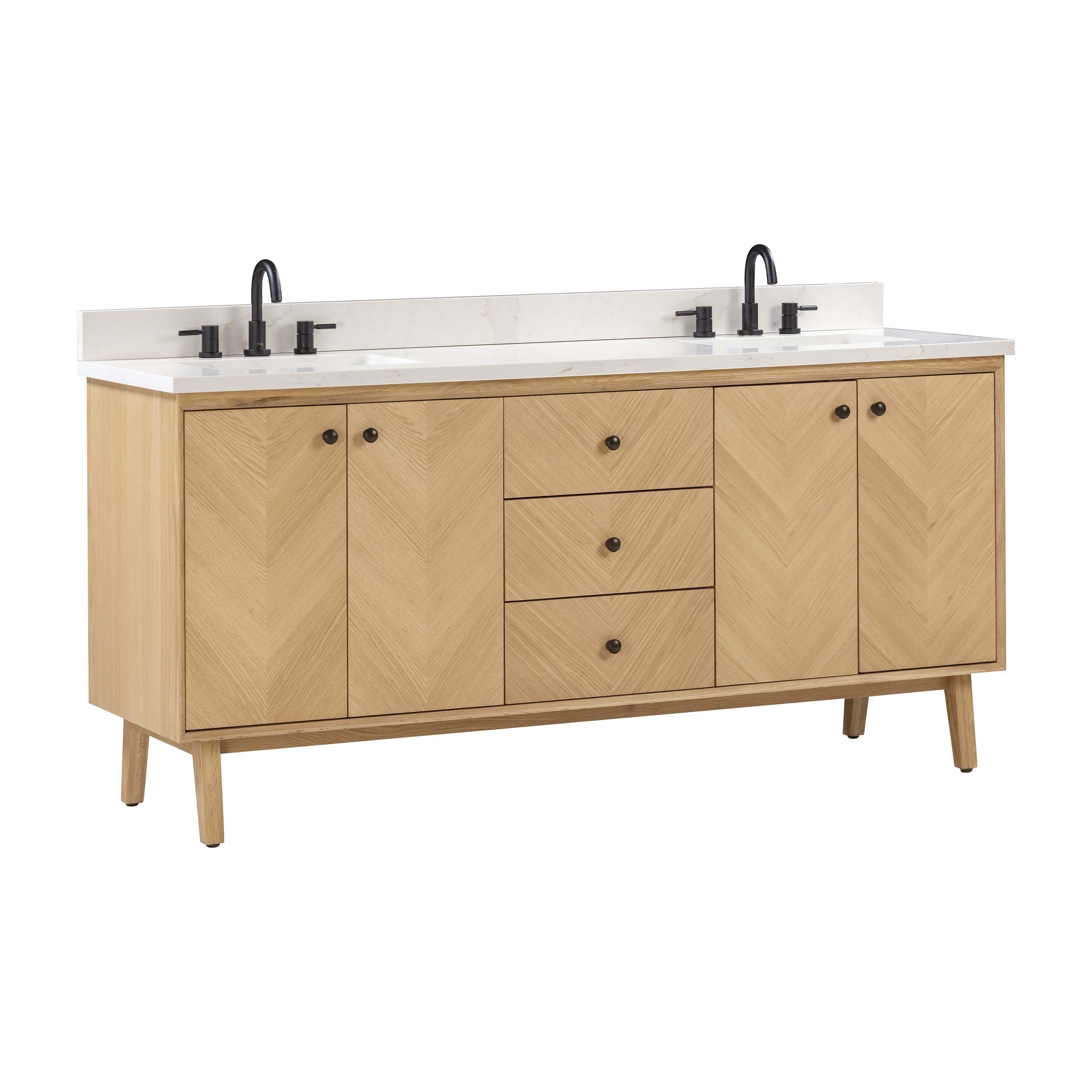 Adrian 72 in. Natural Oak Vanity with Calacatta Quartz Top