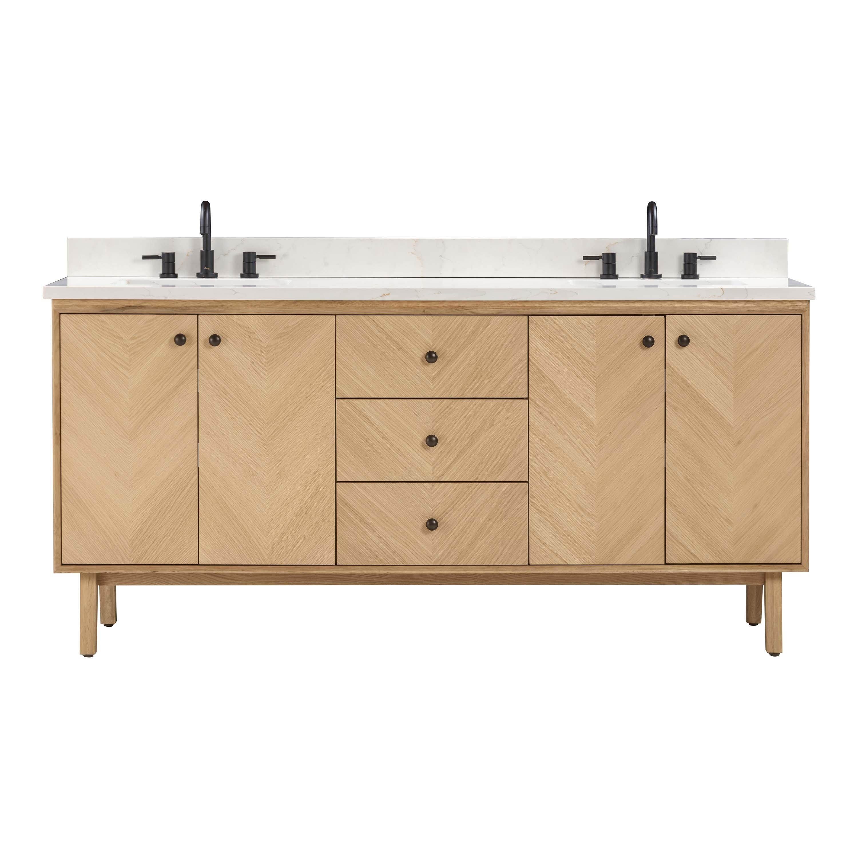 Adrian 72 in. Natural Oak Vanity with Calacatta Quartz Top