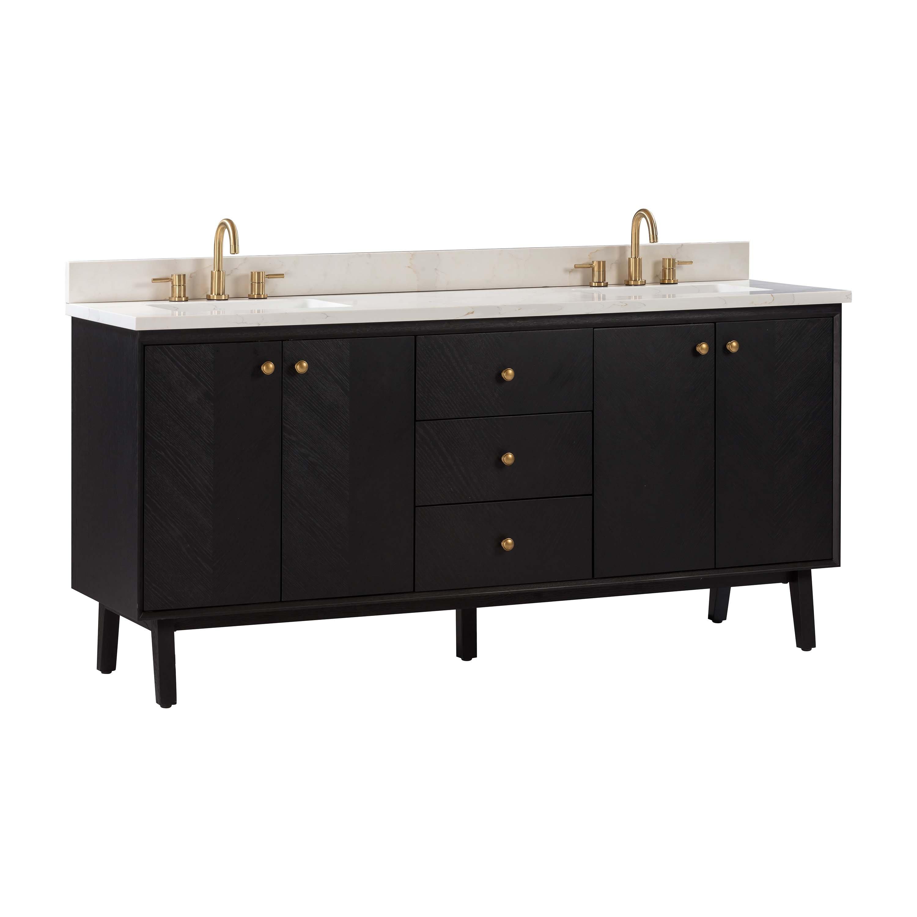 Adrian 72 in. Black Oak Vanity with Calacatta Quartz Top