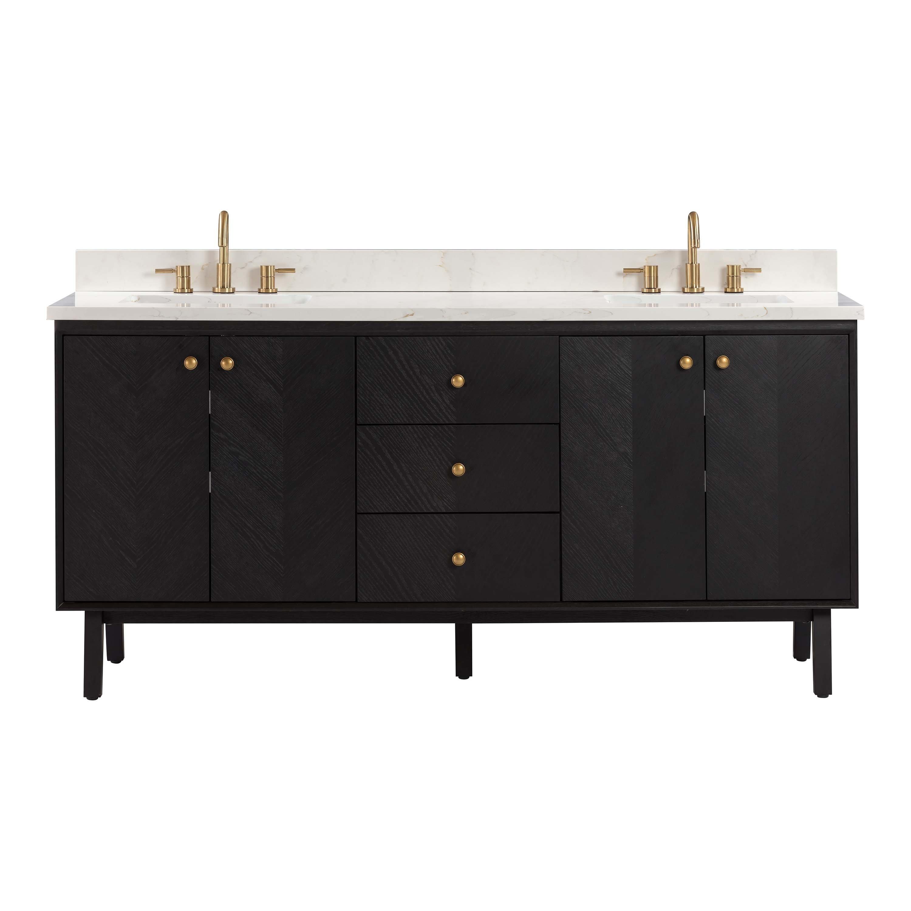Adrian 72 in. Black Oak Vanity with Calacatta Quartz Top