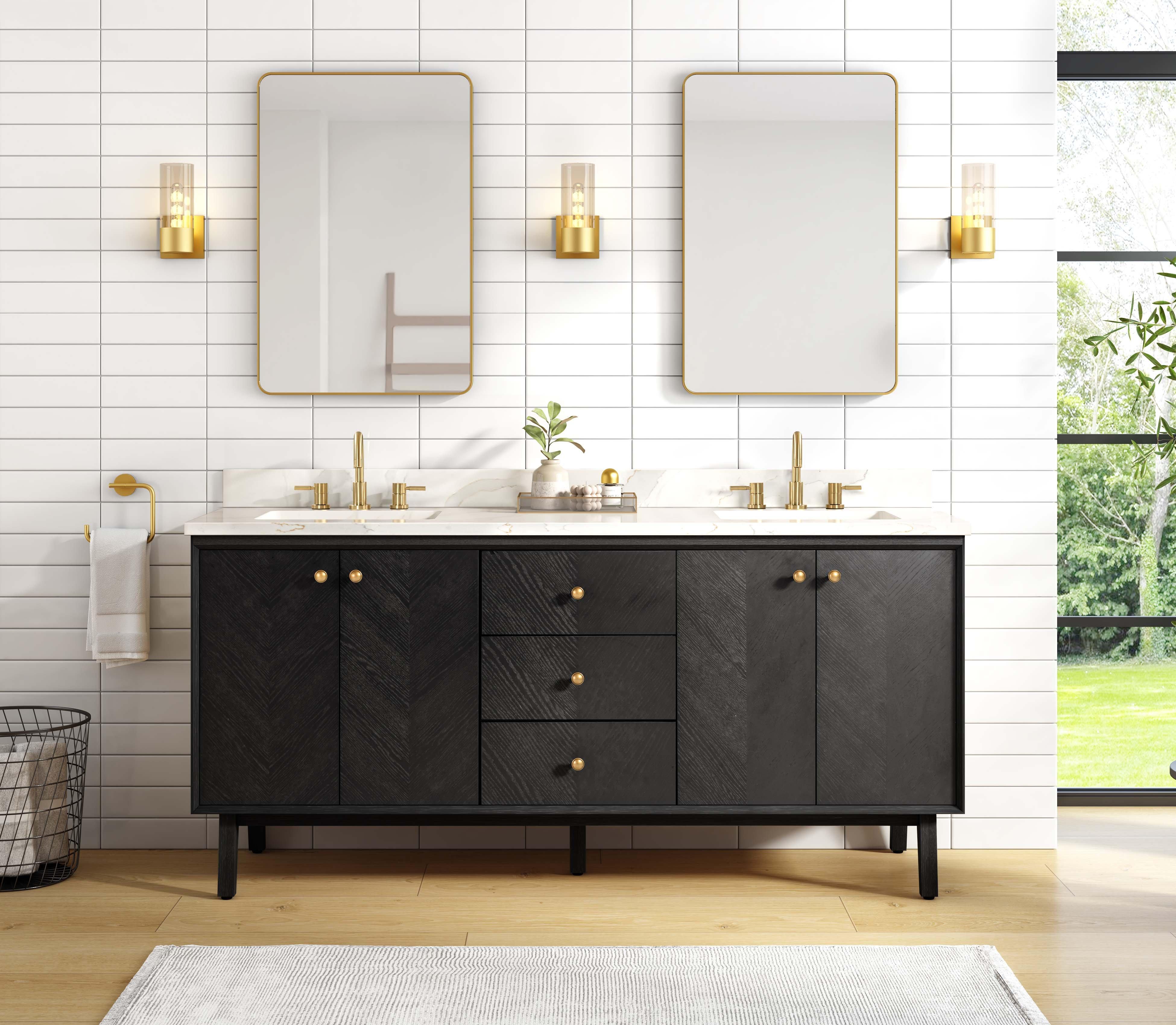 Adrian 72 in. Black Oak Vanity with Calacatta Quartz Top