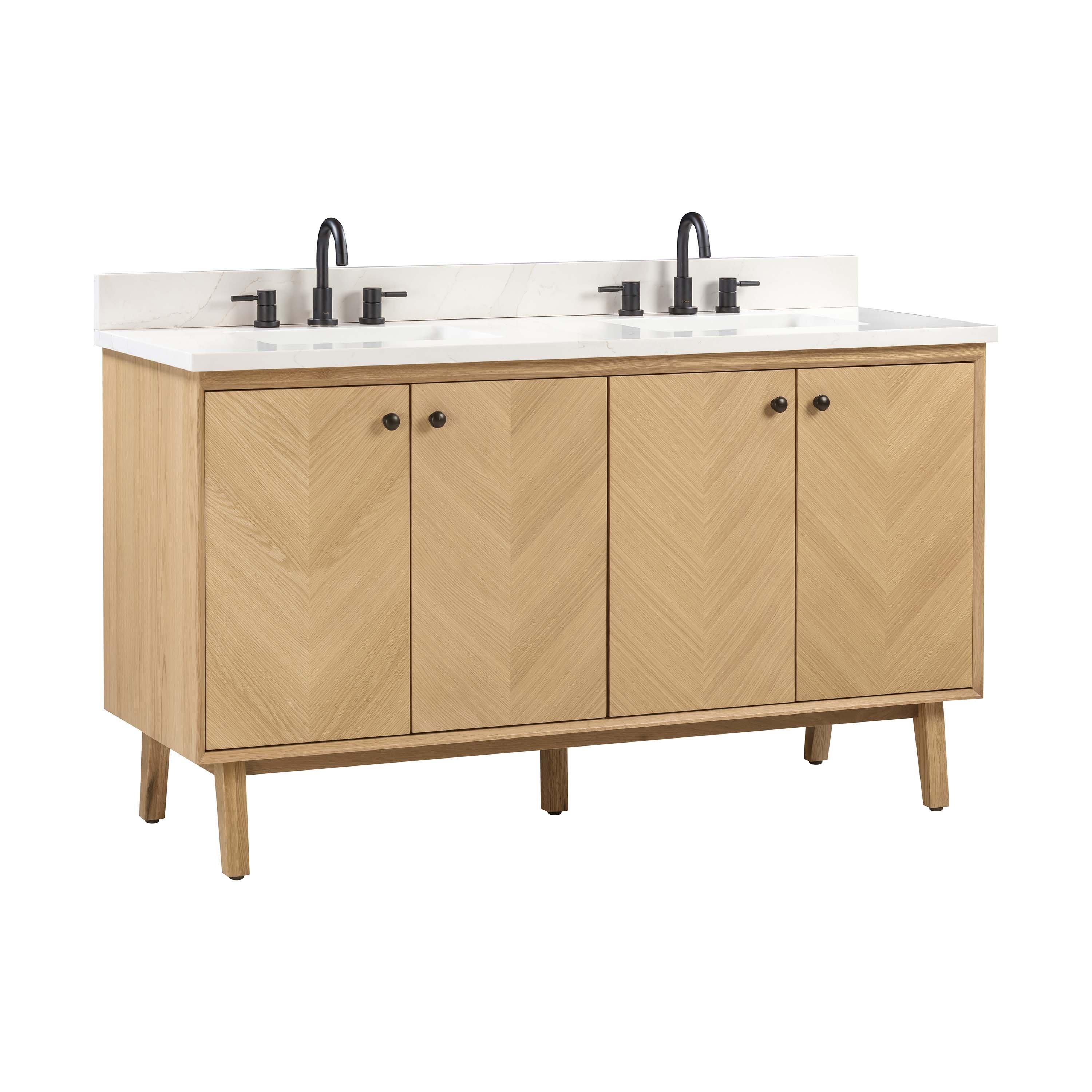 Adrian 61 in. Natural Oak Vanity with Calacatta Quartz Top