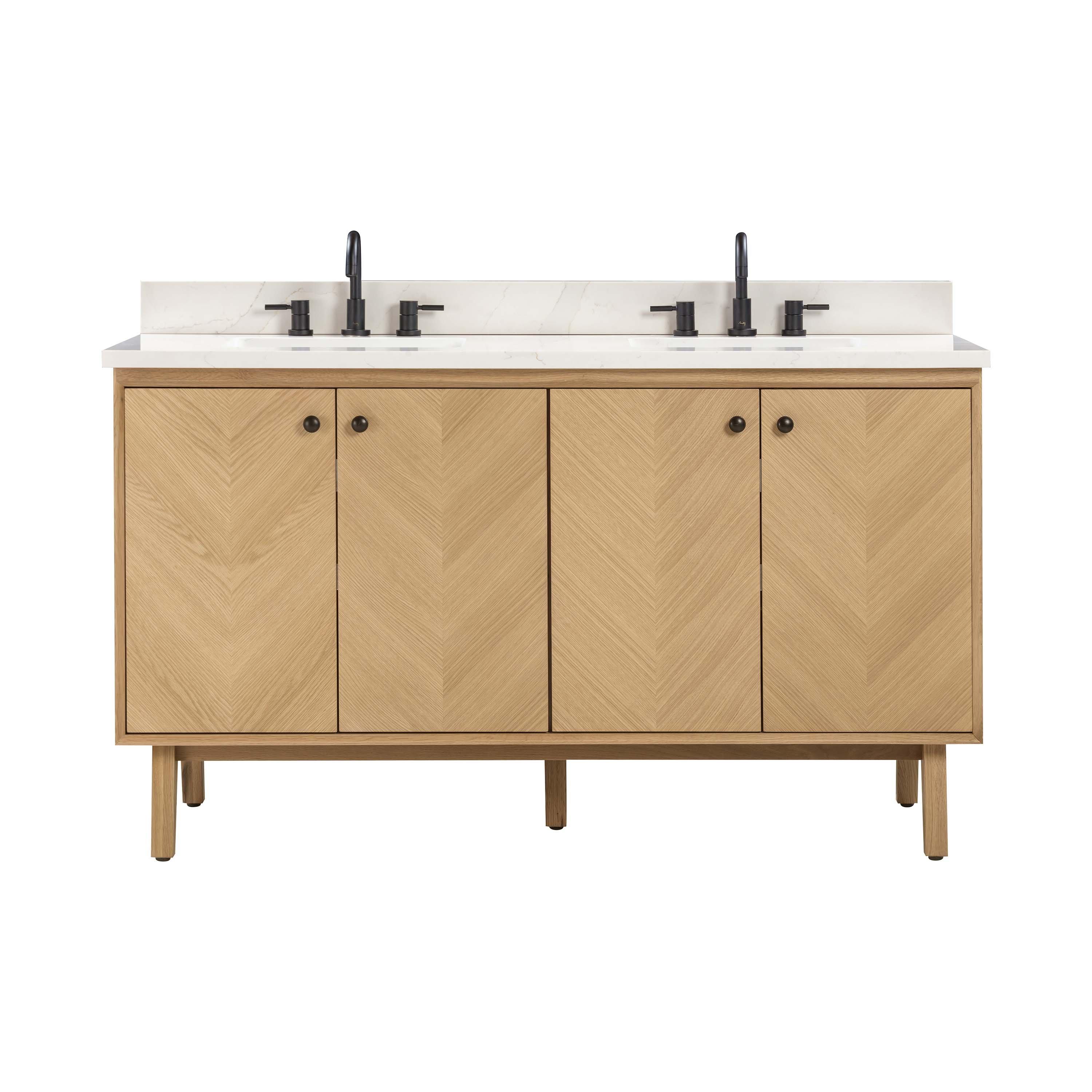 Adrian 61 in. Natural Oak Vanity with Calacatta Quartz Top