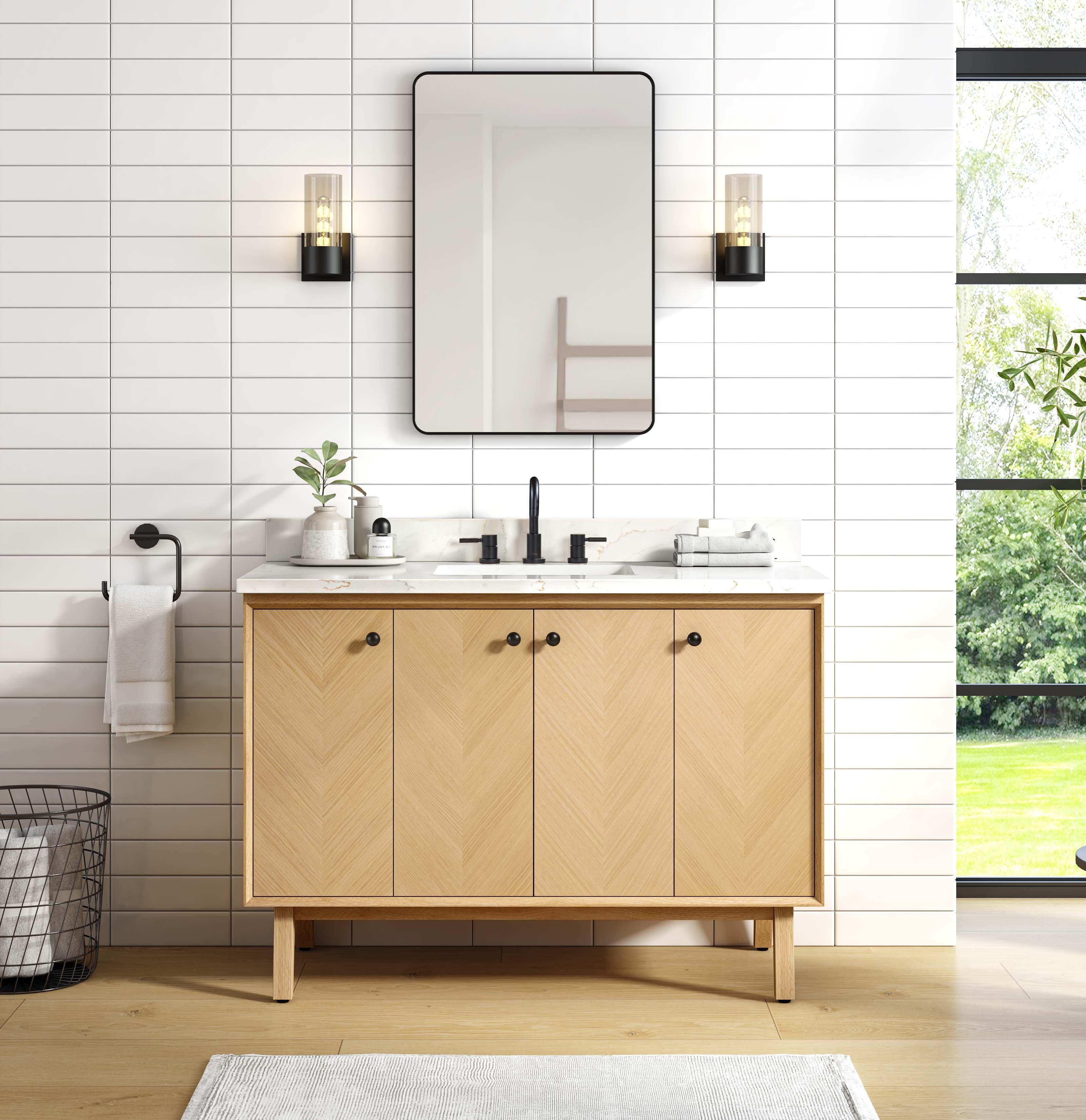 Adrian 49 in. Natural Oak Vanity with Calacatta Quartz Top