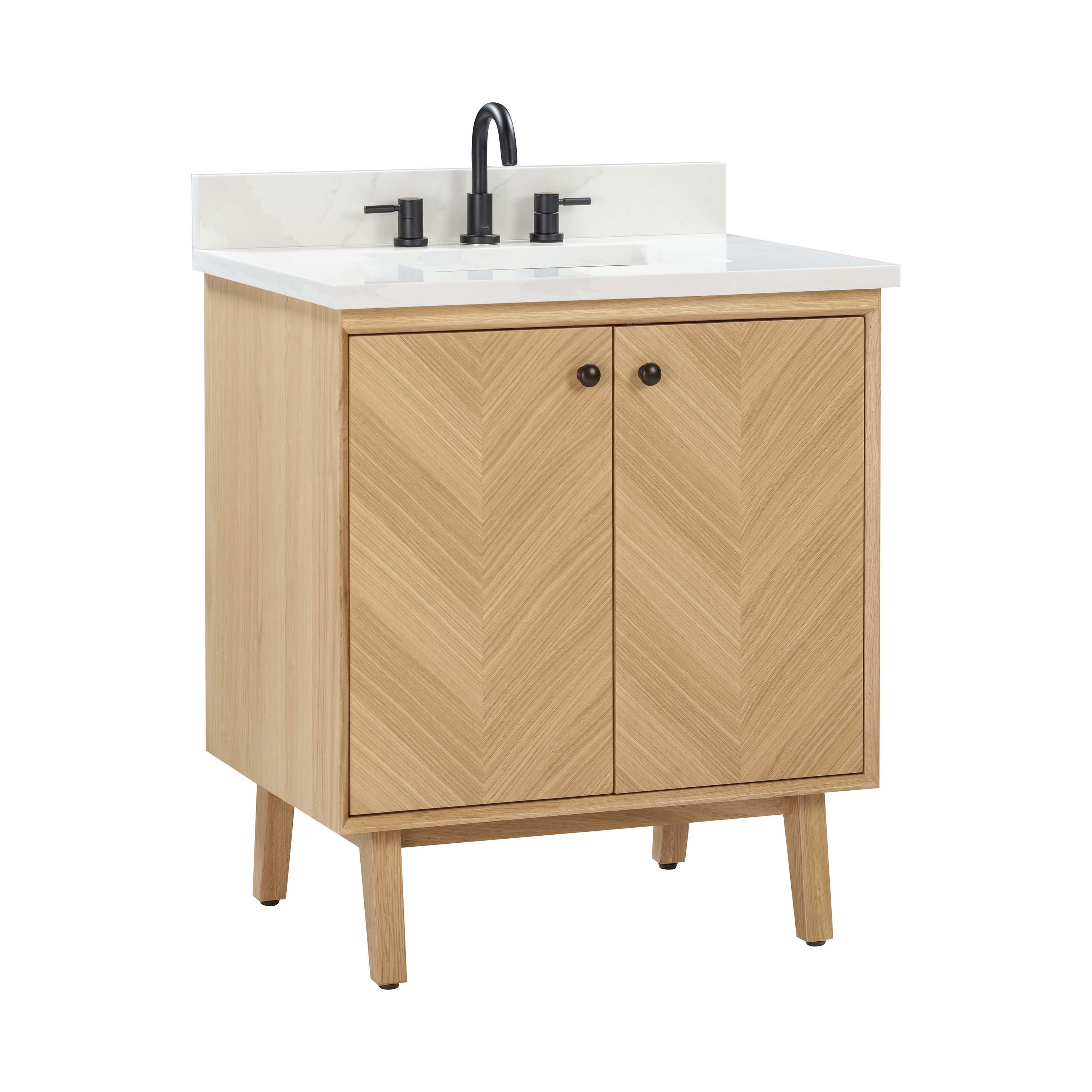 Adrian 37 in. Natural Oak Vanity with Calacatta Quartz Top