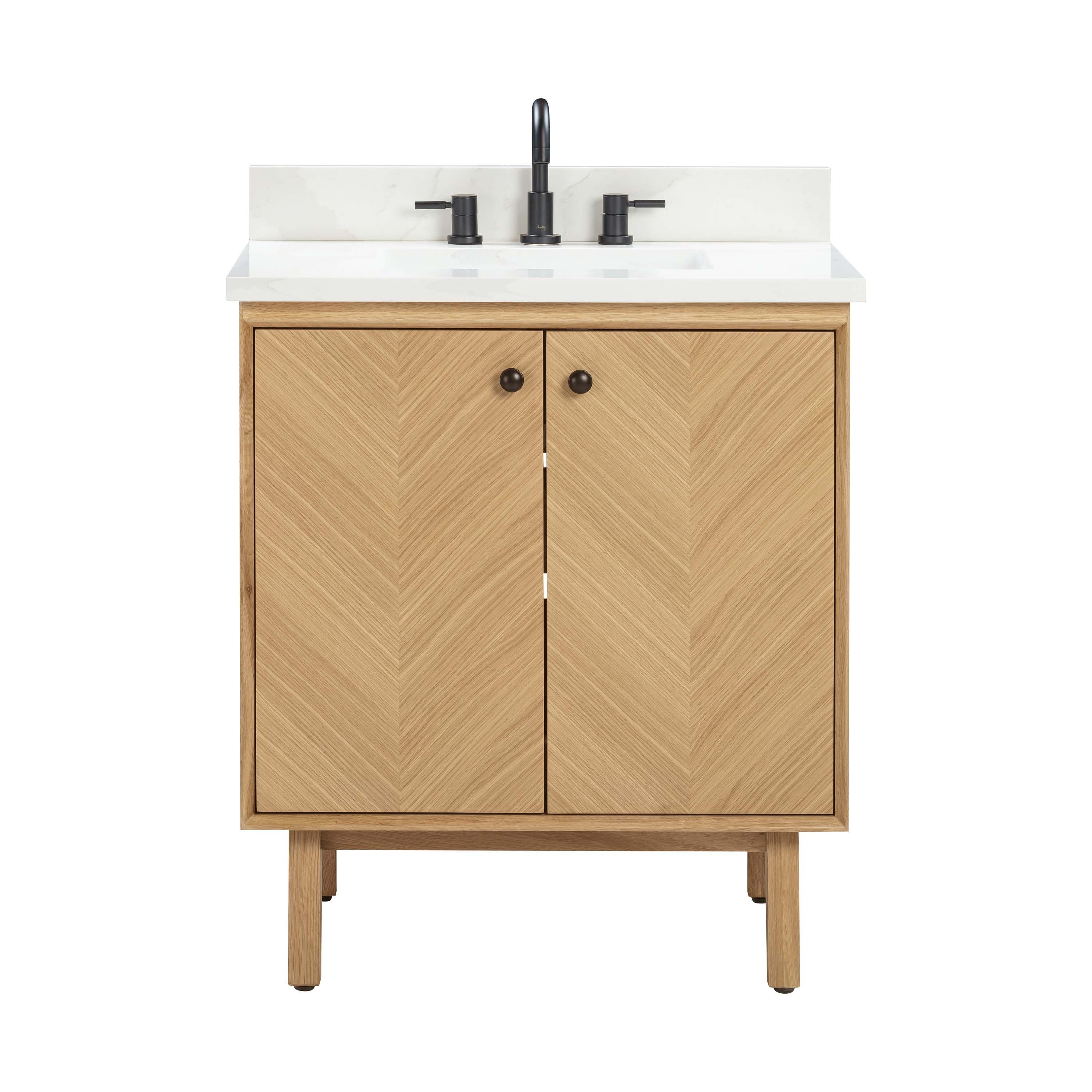 Adrian 37 in. Natural Oak Vanity with Calacatta Quartz Top