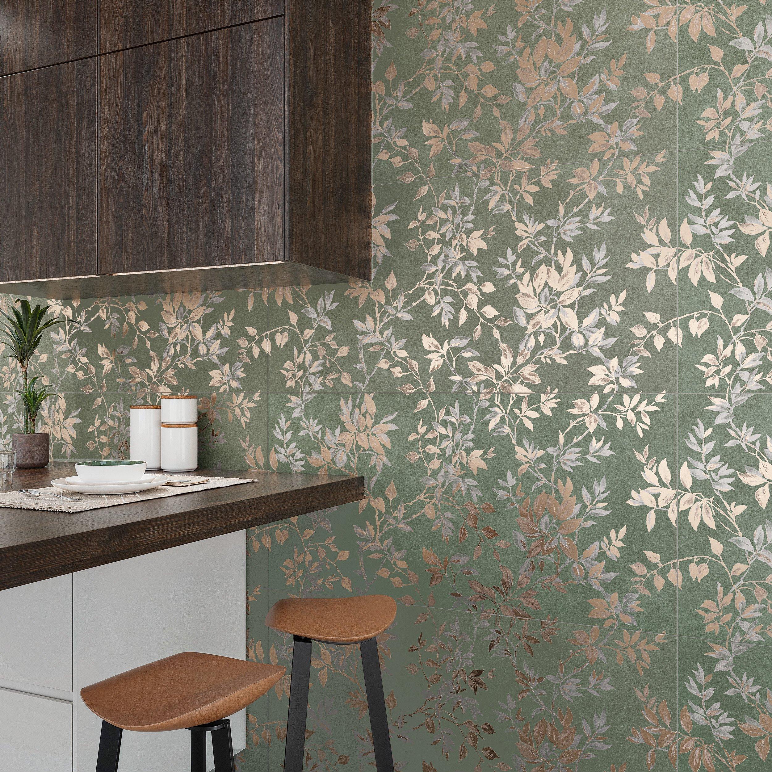 Celine Verde Floral Porcelain Tile