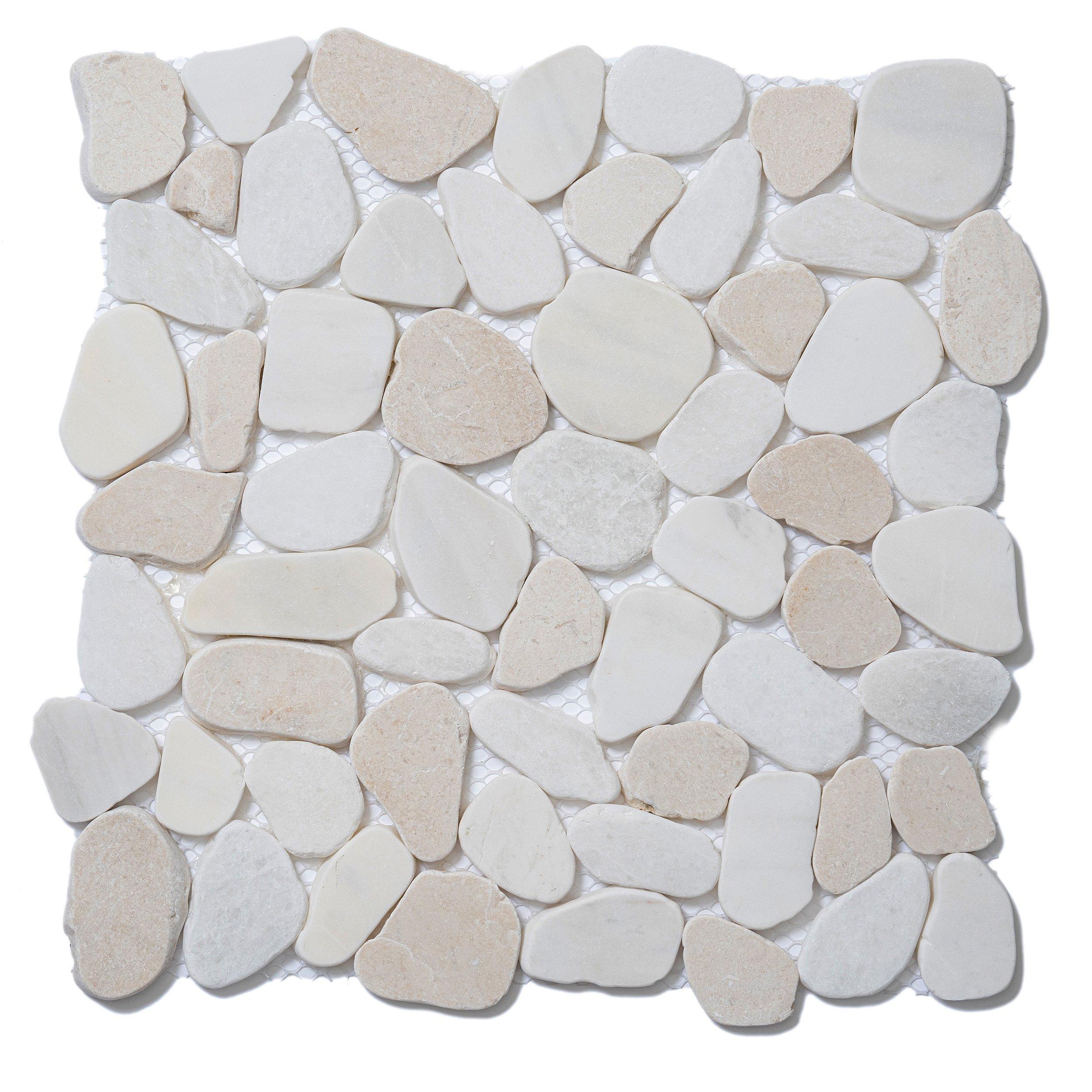 Cabo White Pebble Tumbled Marble Mosaic