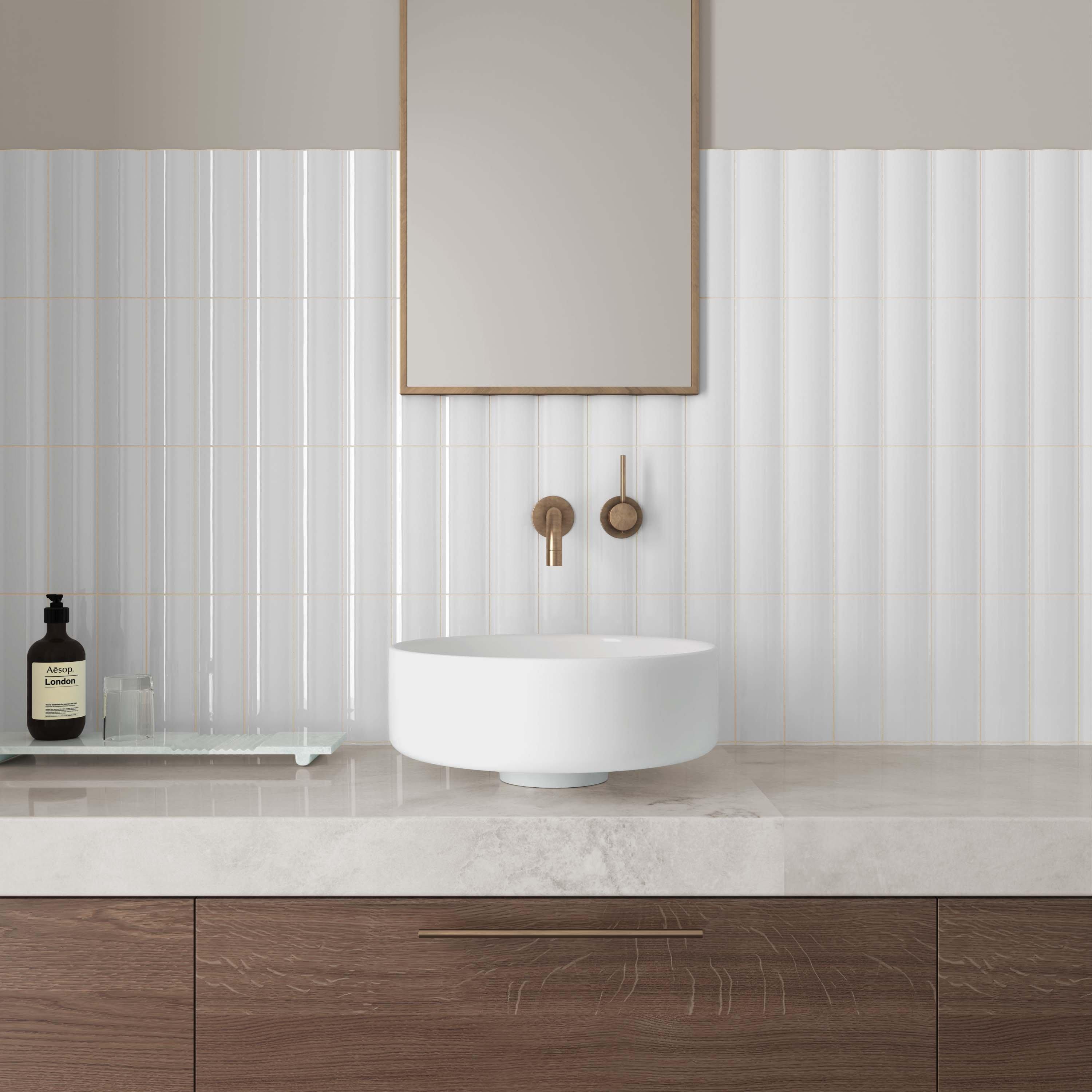 White Fluted Polished Tile