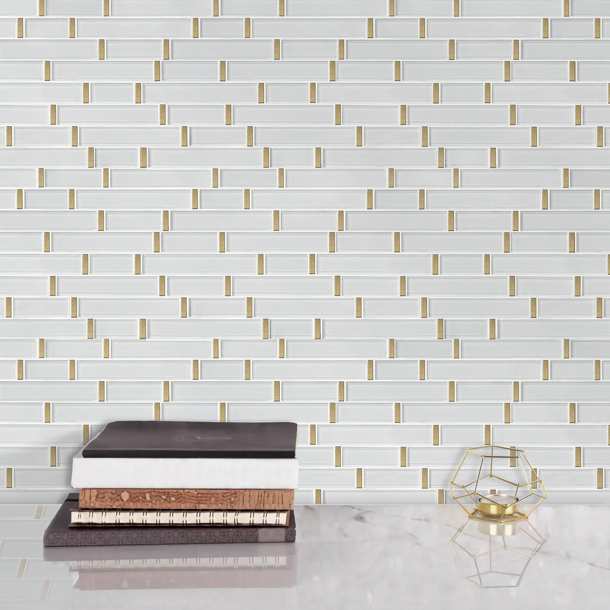 Snow Gold Metallic Linear Glass Mosaic