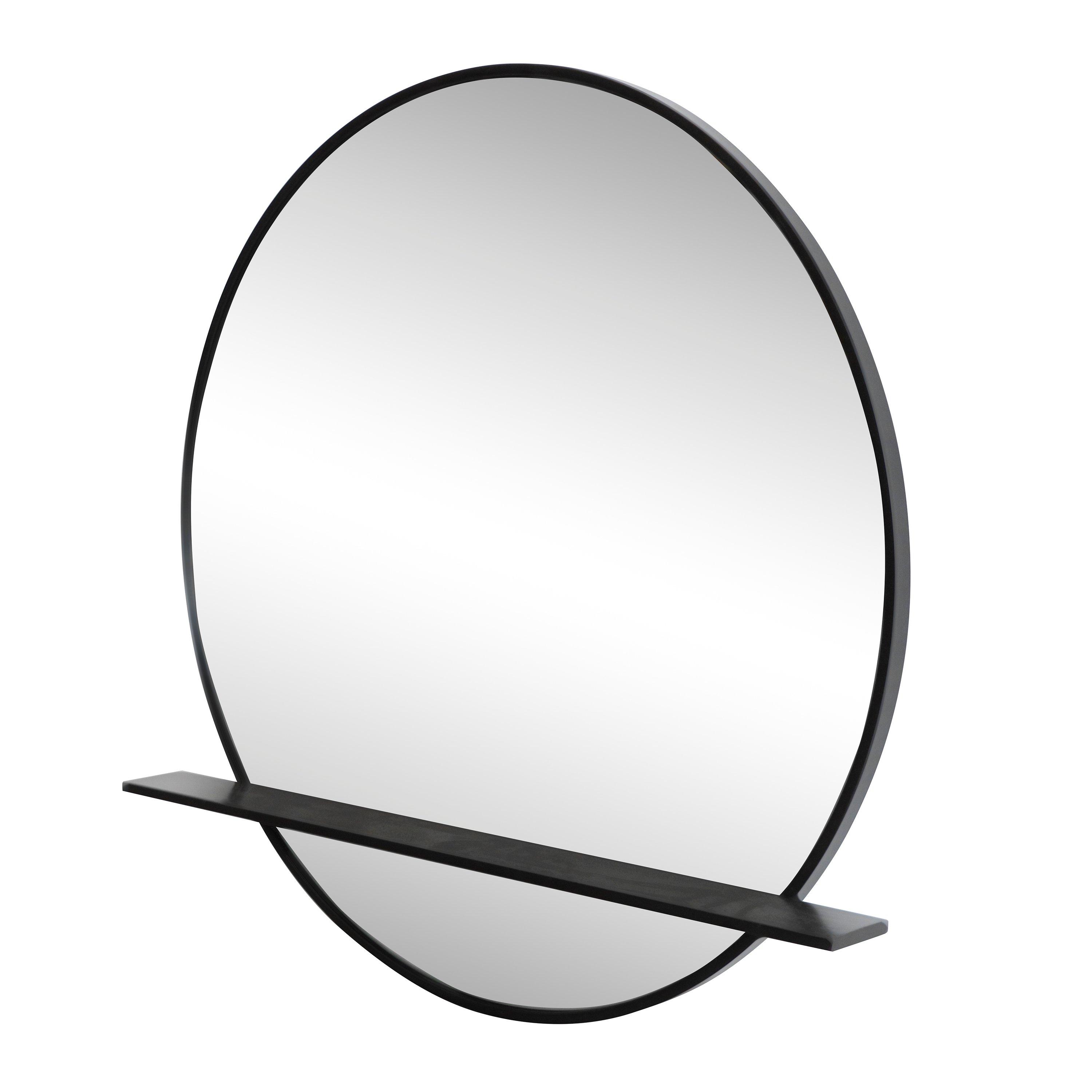 Ellington 30 in. Matte Black Round Shelf Mirror