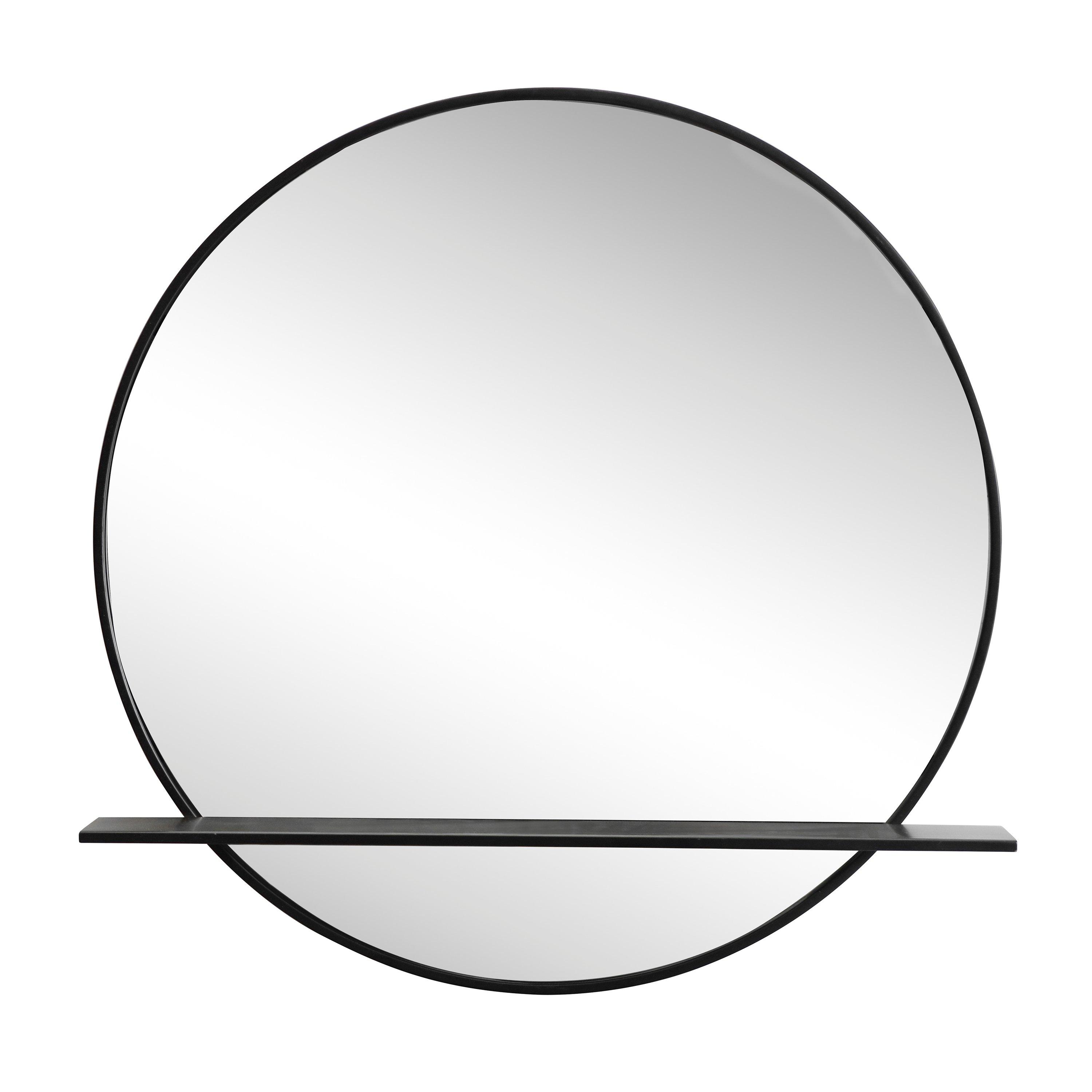 Ellington 30 in. Matte Black Round Shelf Mirror