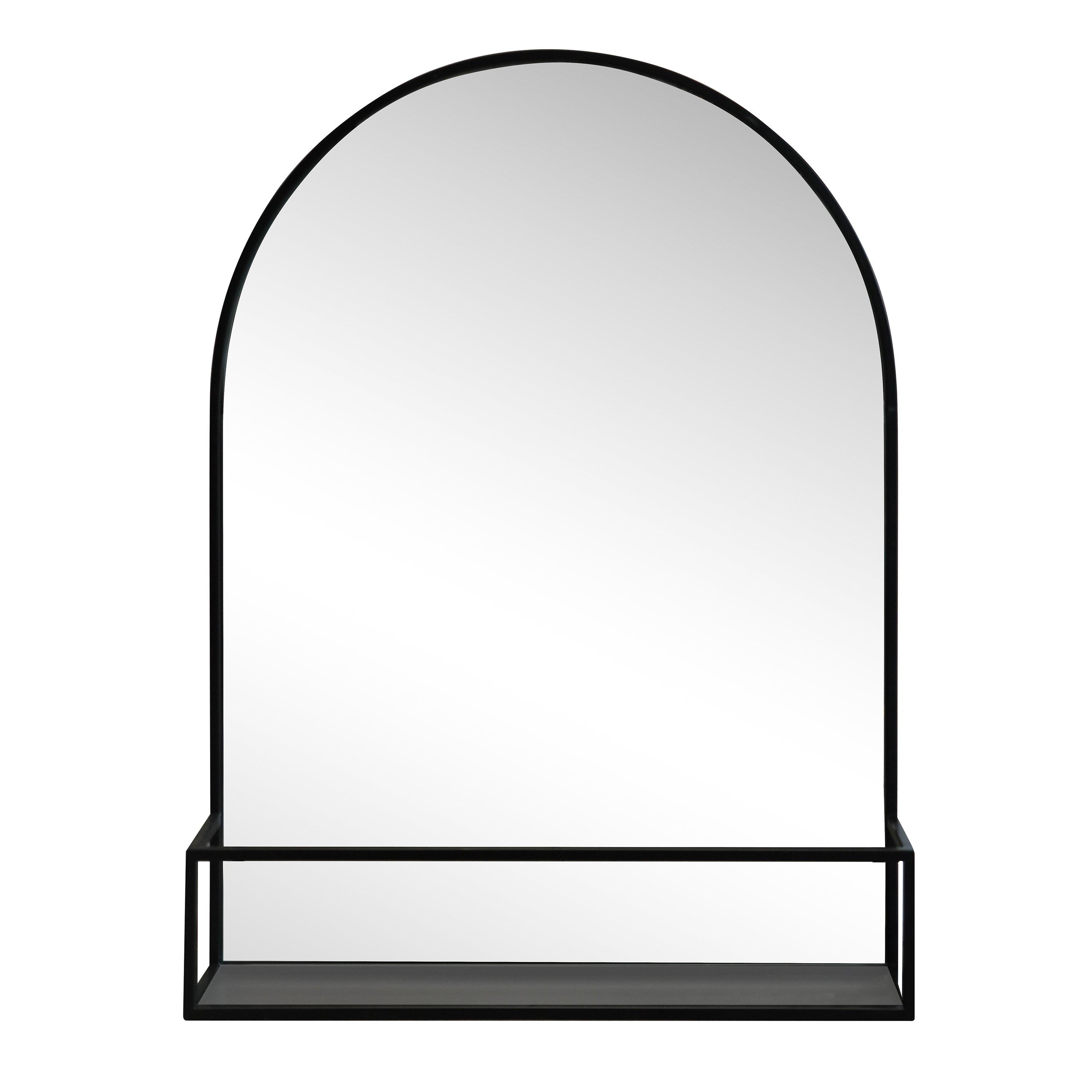 Maren 24 in. Matte Black Arch Shelf Mirror