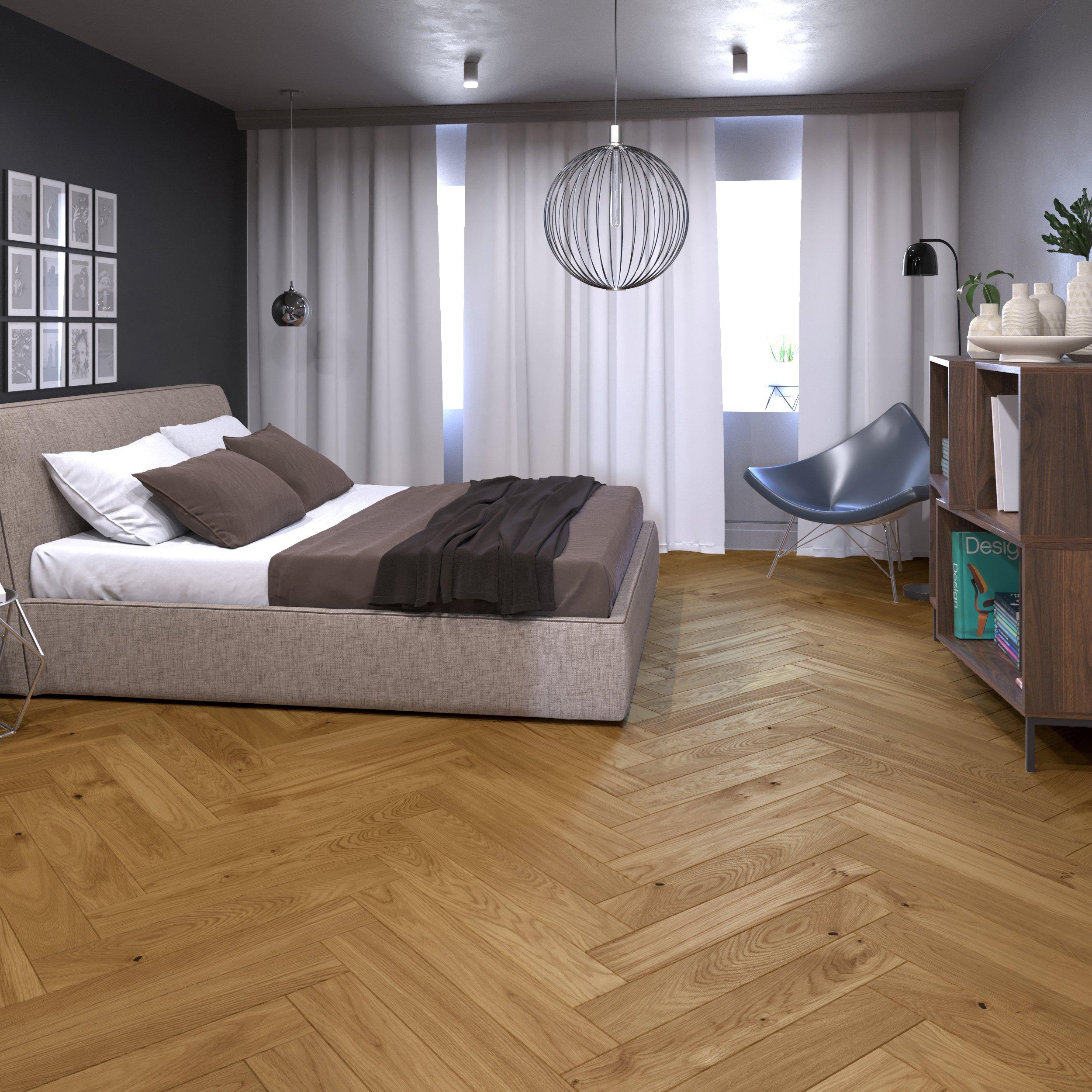 Milan Herringbone White Oak Wire Brushed Engineered Hardwood