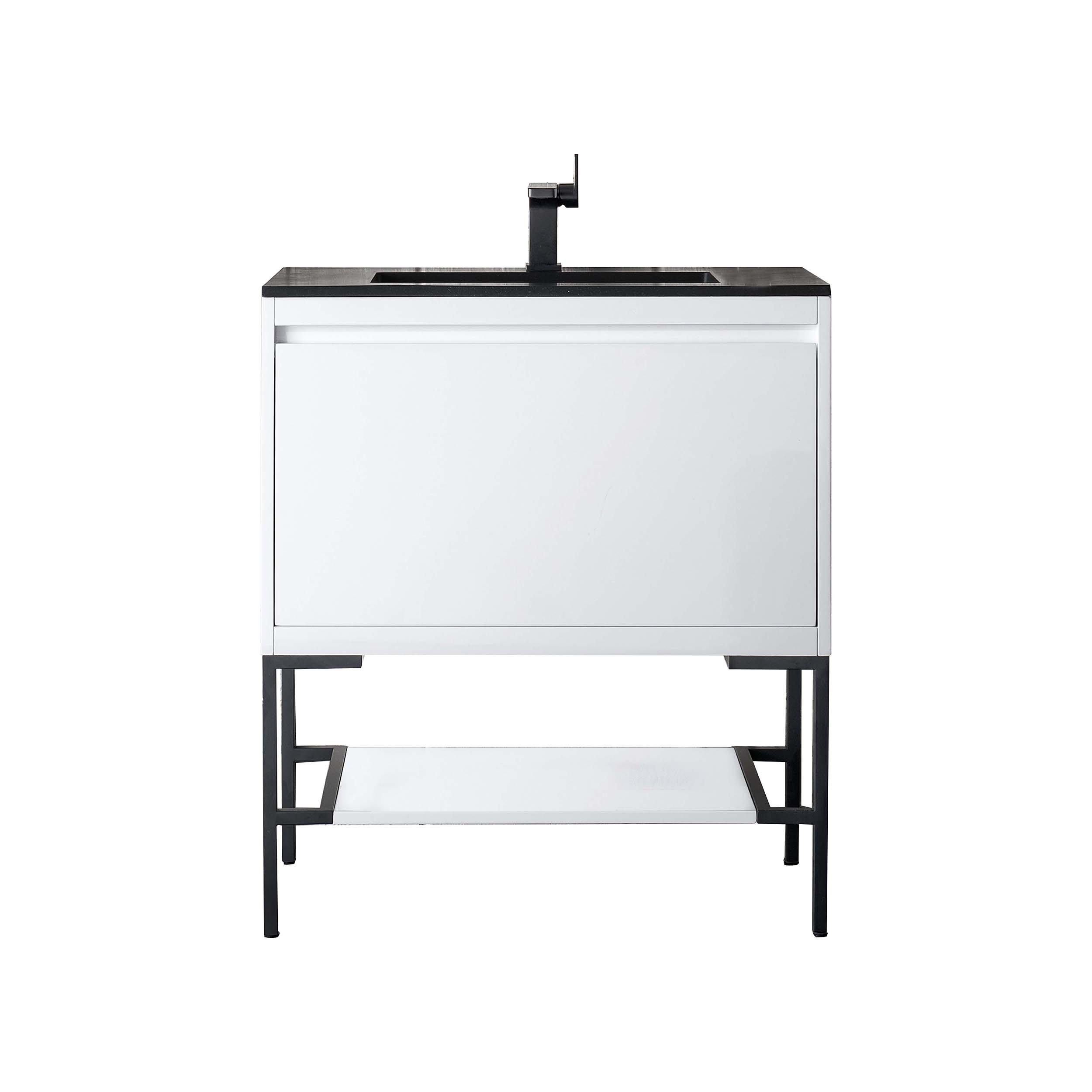 Mantova Vanity with Black Hardware and Black Engineered Stone Top