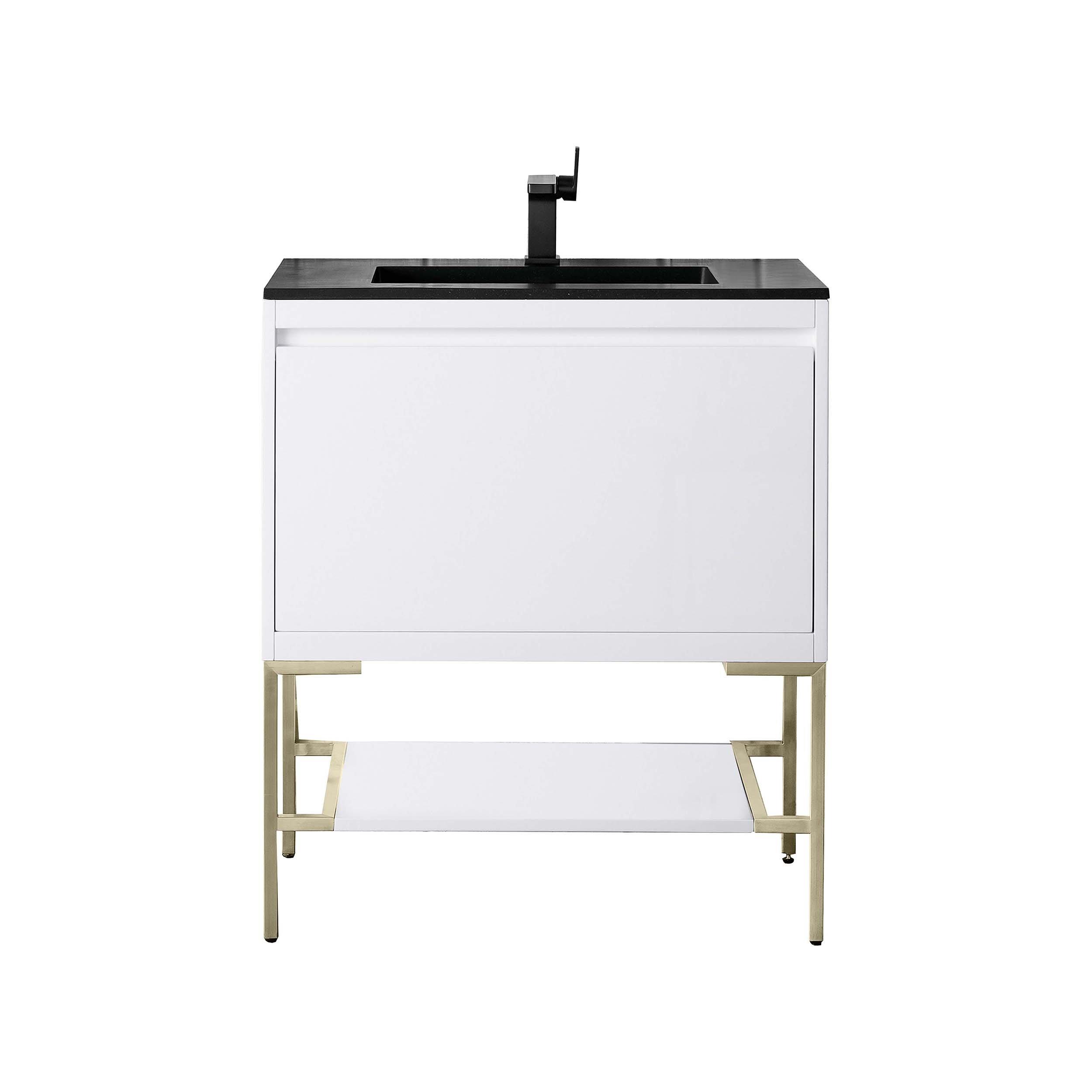 Mantova Vanity with Brass Hardware and Black Engineered Stone Top