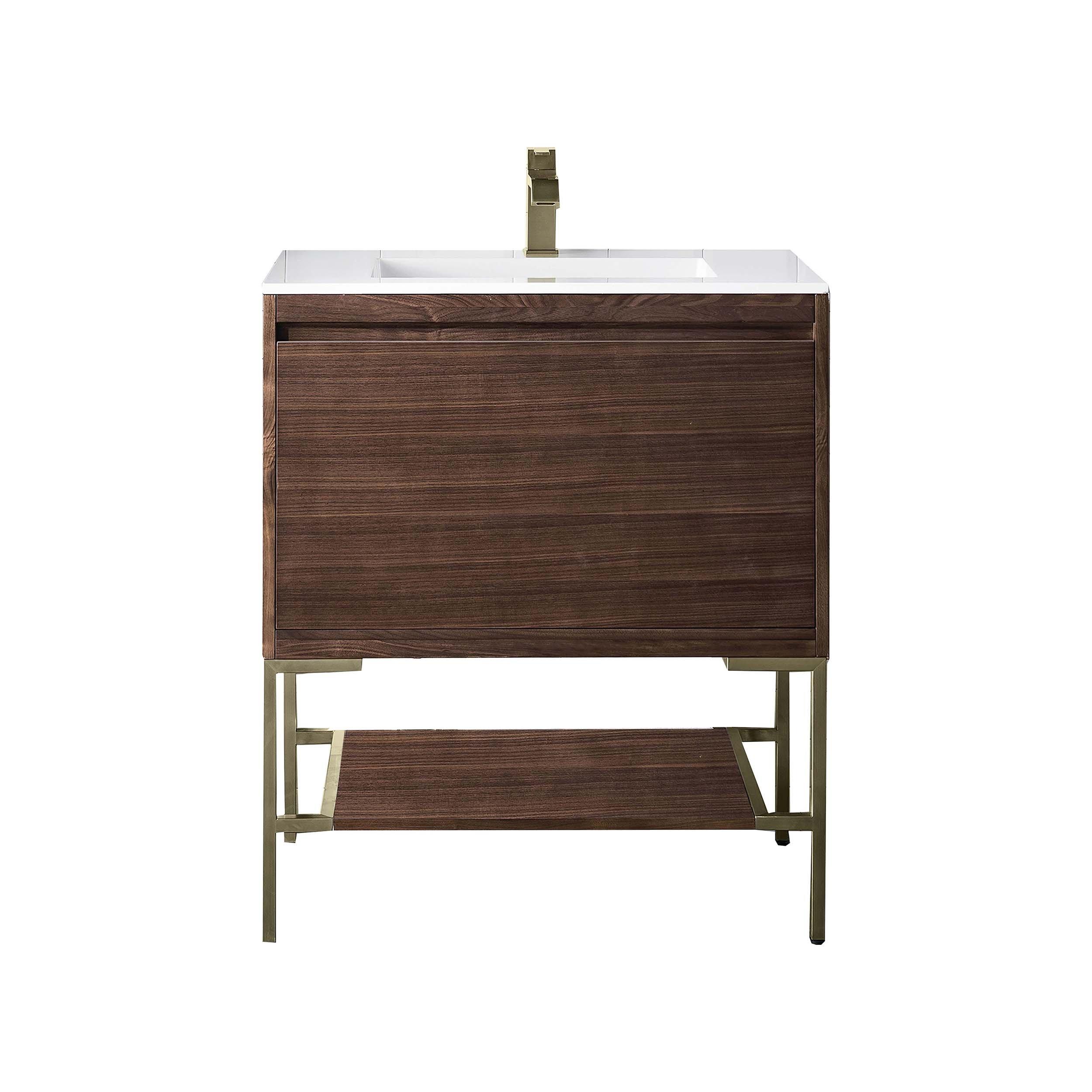 Mantova Vanity with Brass Hardware and White Engineered Stone Top