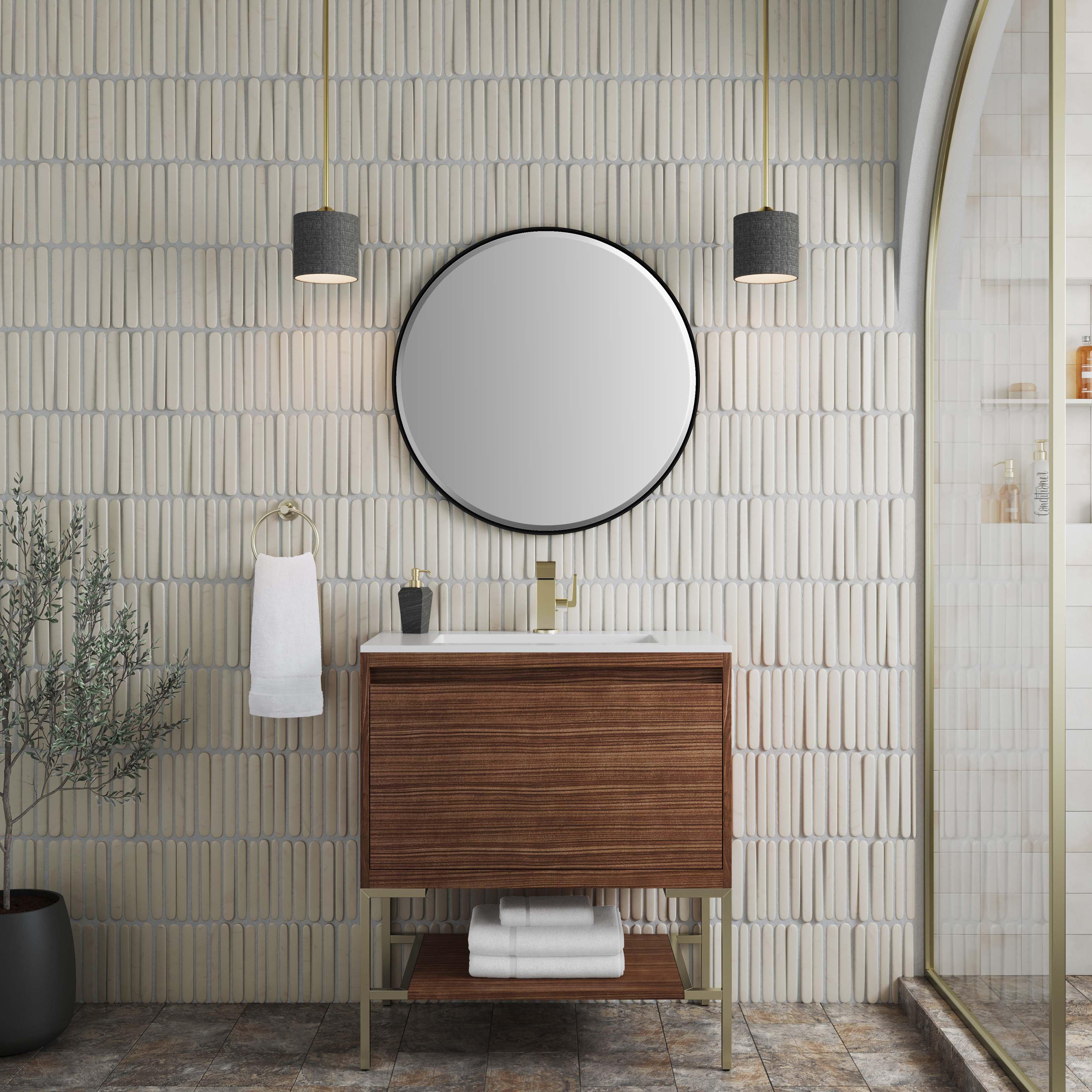 Mantova Vanity with Brass Hardware and White Engineered Stone Top