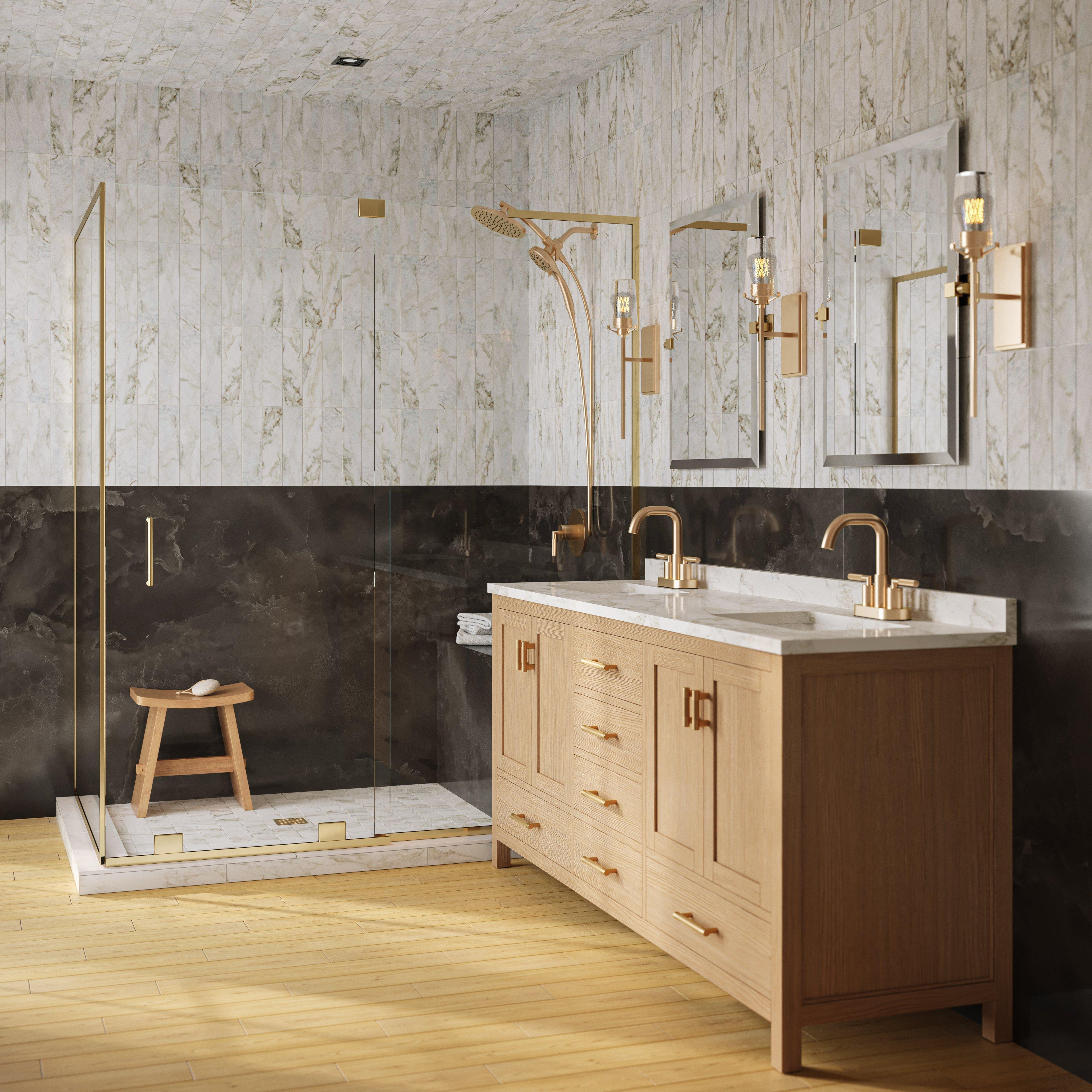 Kent 73 in. Natural Oak Vanity with Calacatta Engineered Top