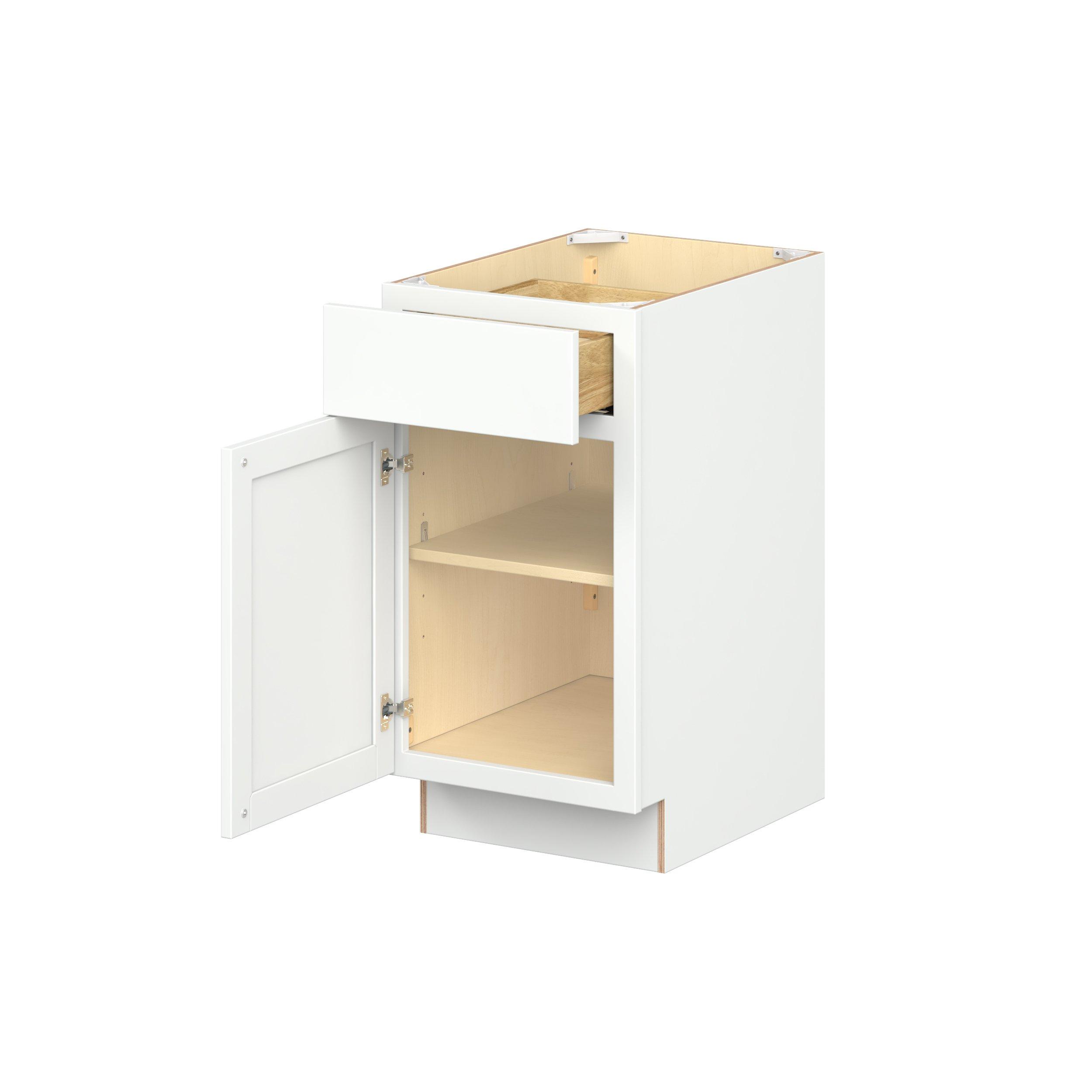 Baxley 18 in. Painted Pure White Door and Drawer Base Cabinet - Left Door Hinge