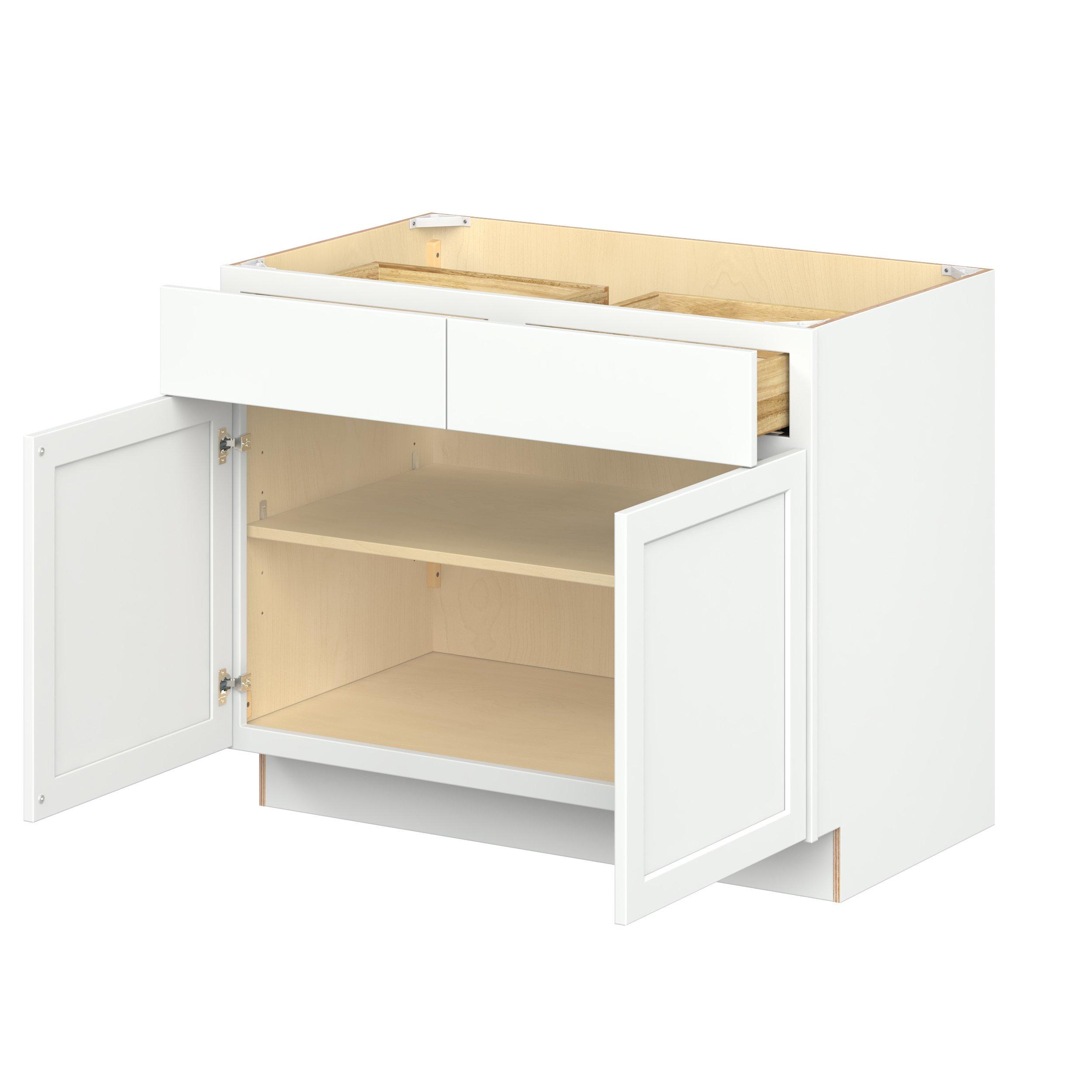 Baxley 42 in. Painted Pure White Door and Drawer Base Cabinet