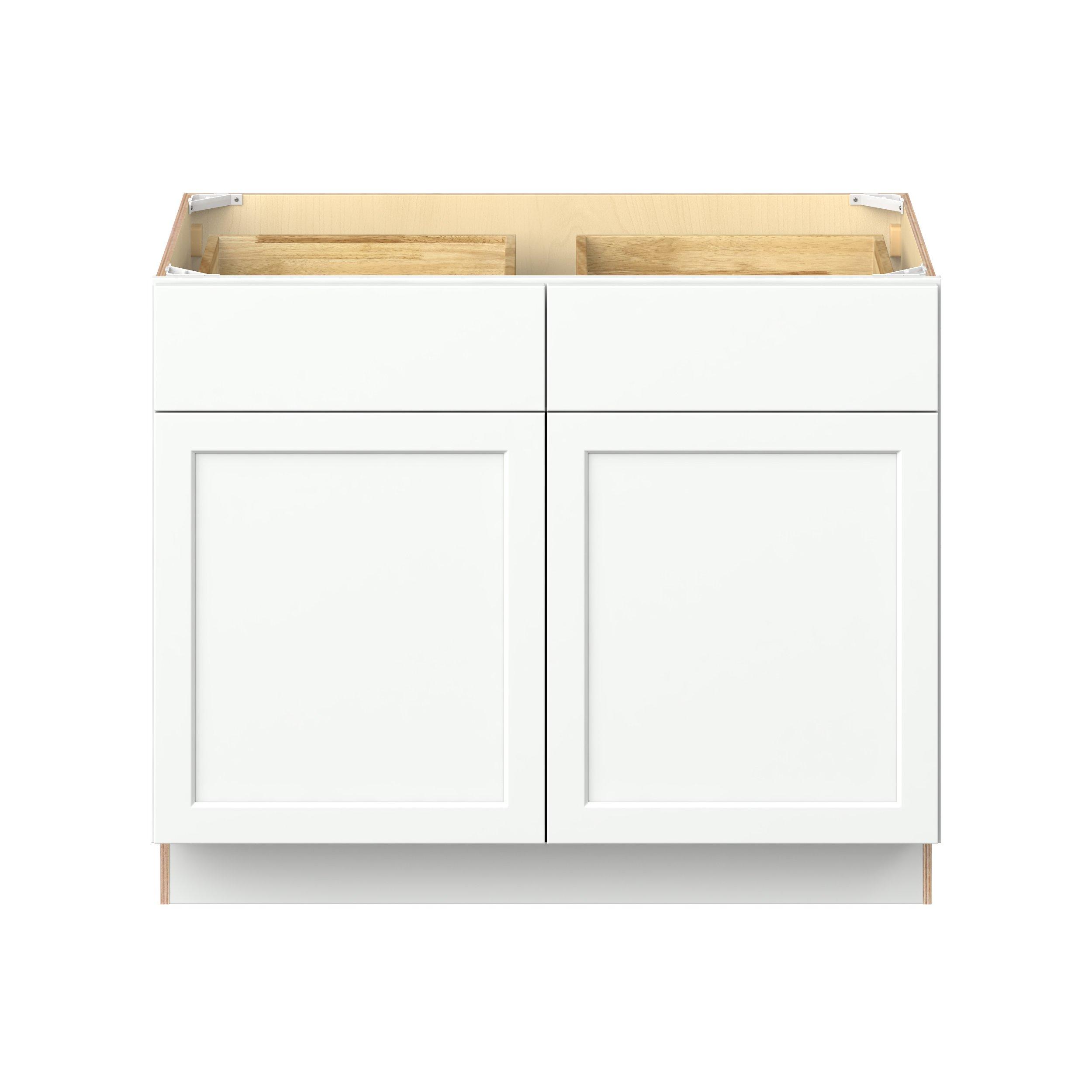 Baxley 42 in. Painted Pure White Door and Drawer Base Cabinet