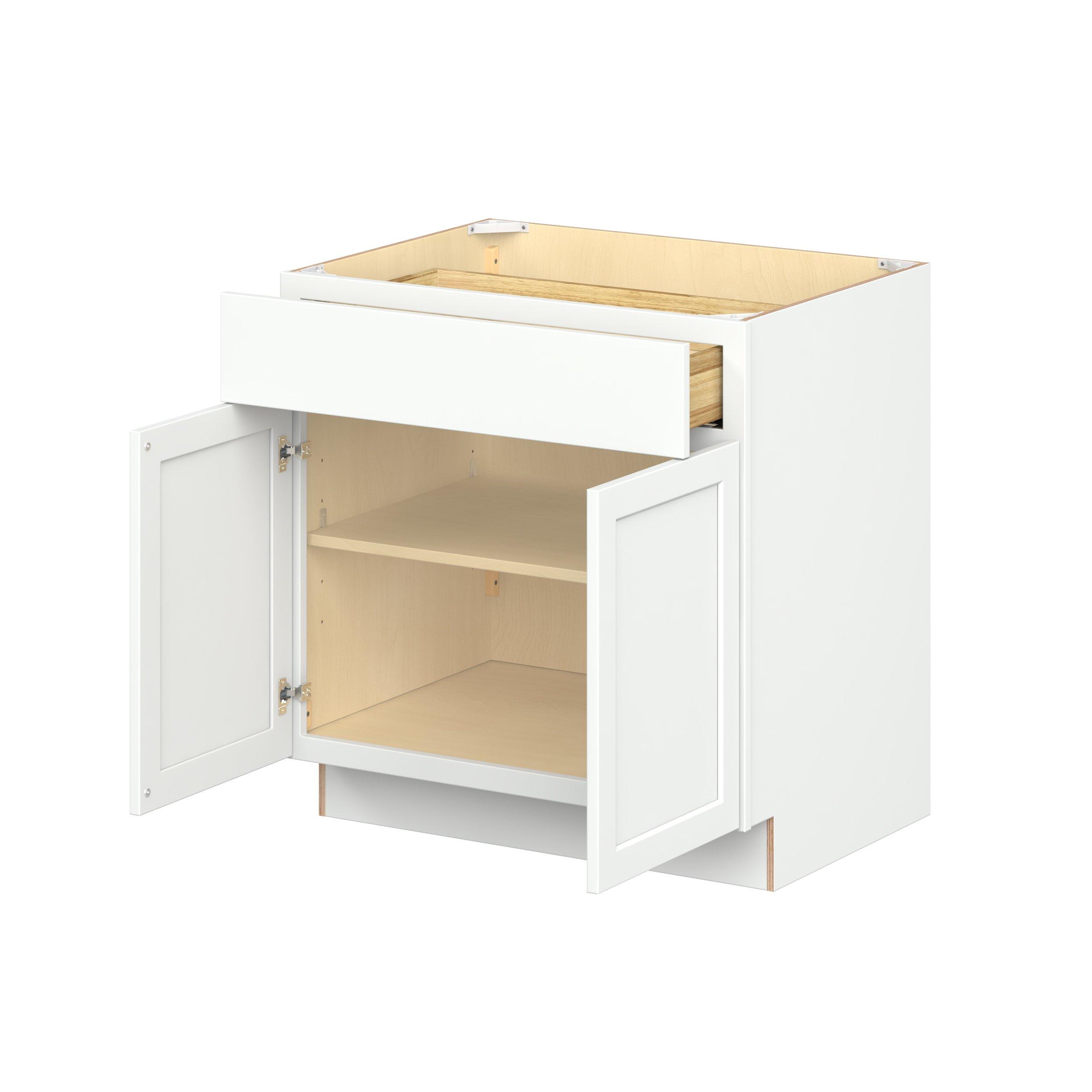 Baxley 33 in. Painted Pure White Door and Drawer Base Cabinet