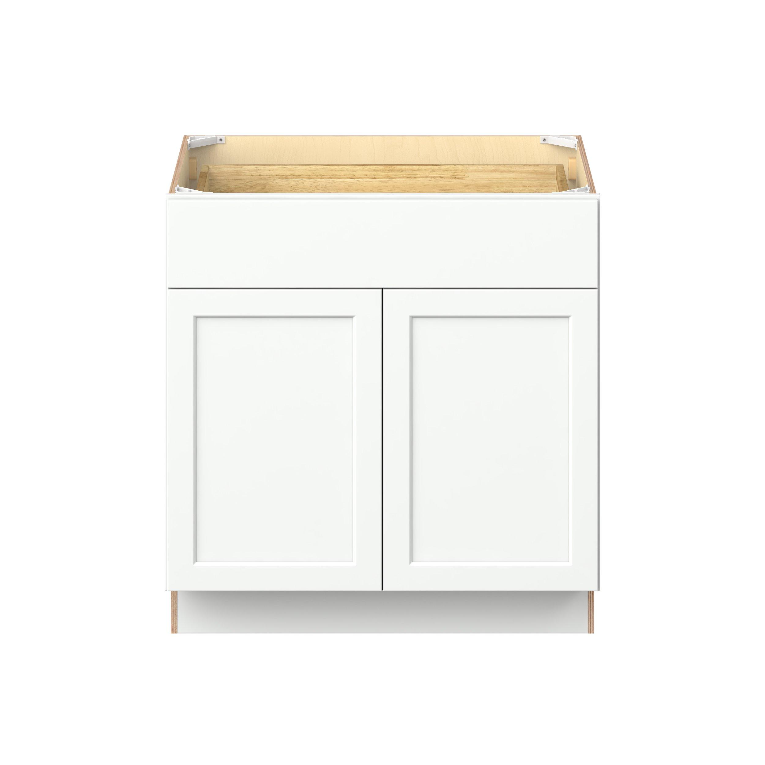 Baxley 33 in. Painted Pure White Door and Drawer Base Cabinet
