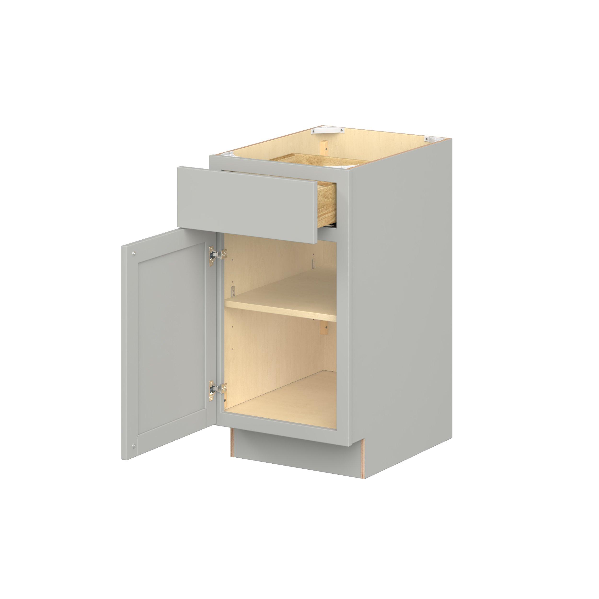 Baxley 18 in. Painted Whisper Gray Door and Drawer Base Cabinet - Left Door Hinge