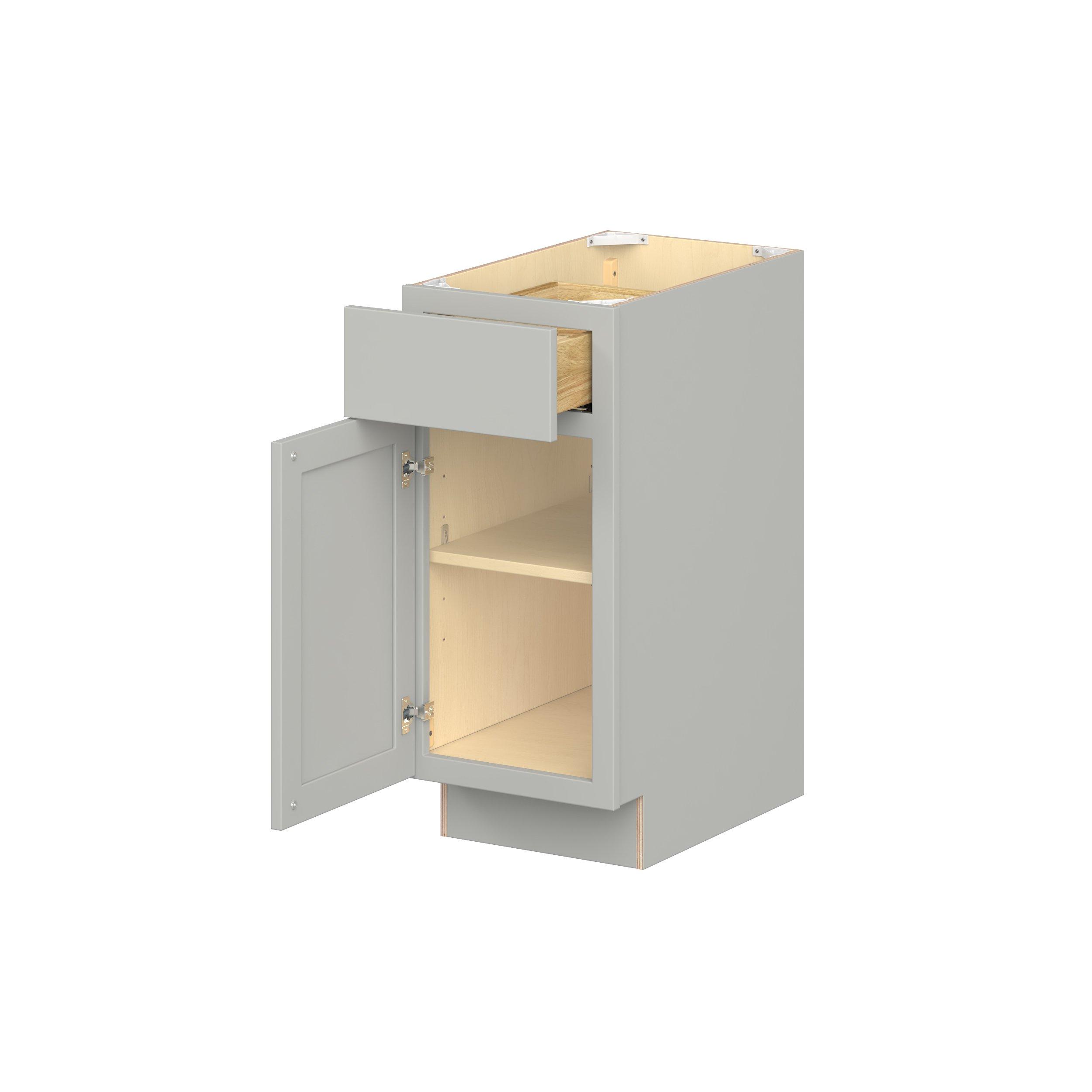 Baxley 15 in. Painted Whisper Gray Door and Drawer Base Cabinet - Left Door Hinge