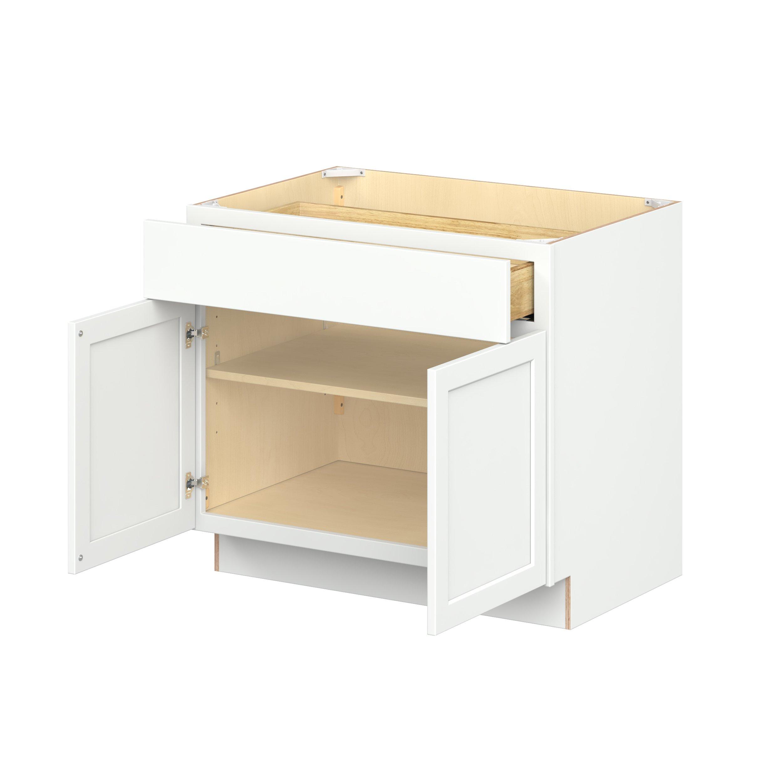 Baxley 36 in. Painted Pure White Door and Drawer Base Cabinet - ADA