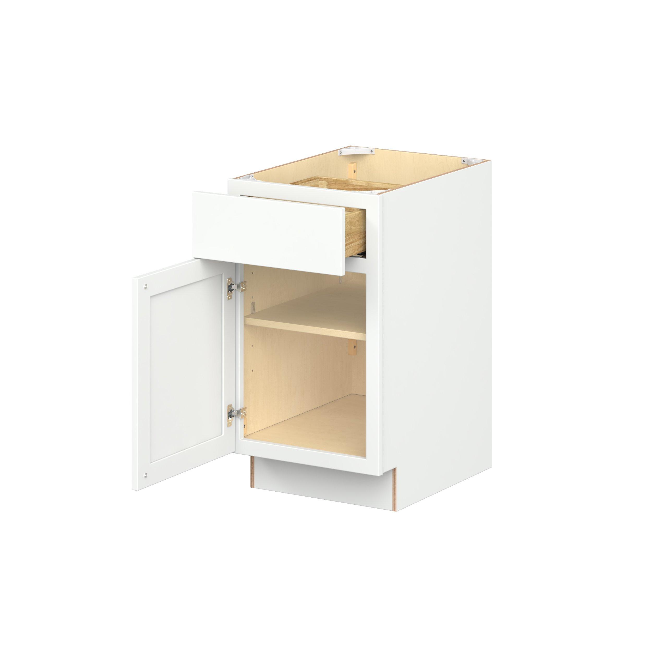 Baxley 18 in. Painted Pure White Door and Drawer Base Cabinet - ADA - Left Door Hinge