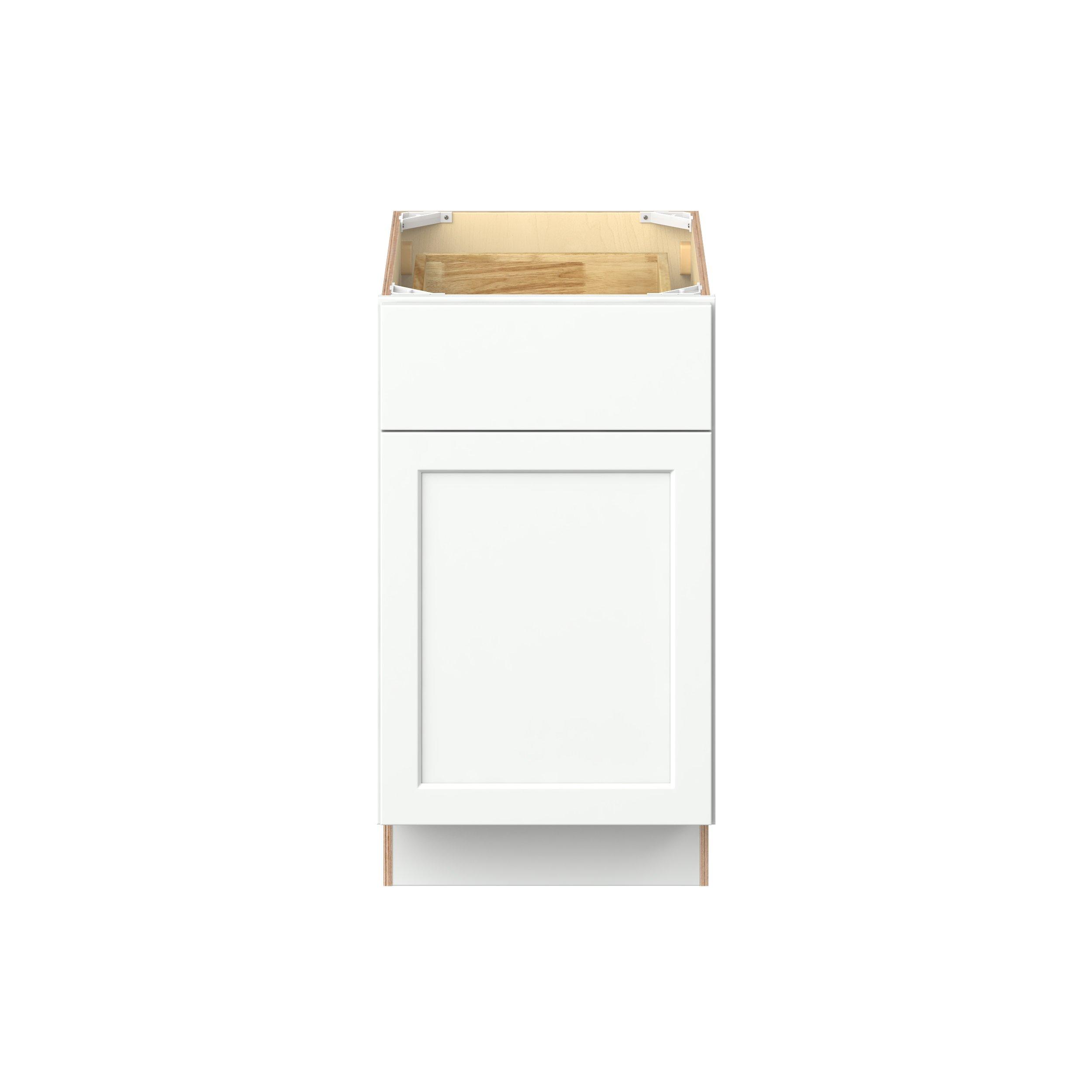 Baxley 18 in. Painted Pure White Door and Drawer Base Cabinet - ADA - Left Door Hinge