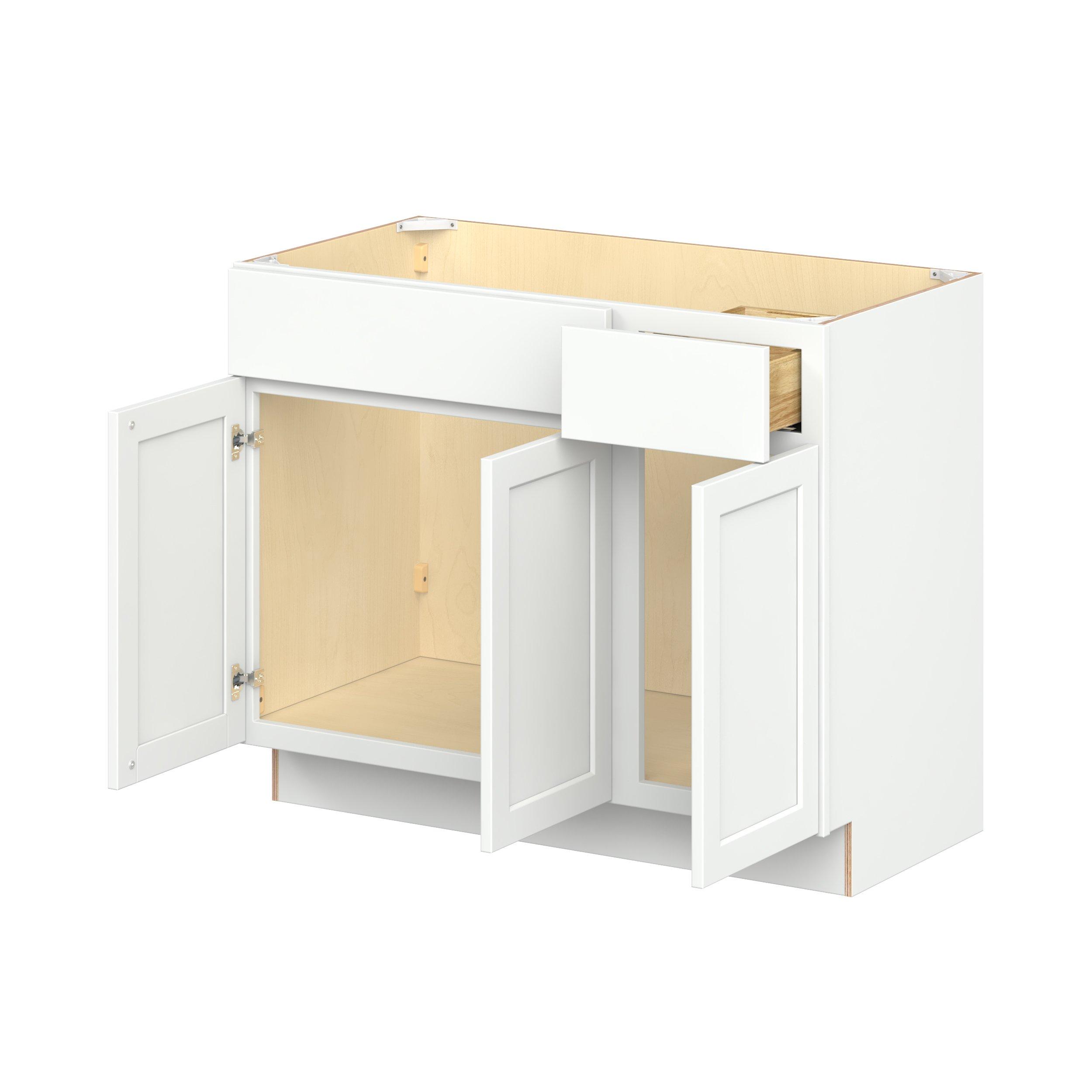 Baxley 42 in. Painted Pure White Vanity Sink Door and Drawer Base Cabinet