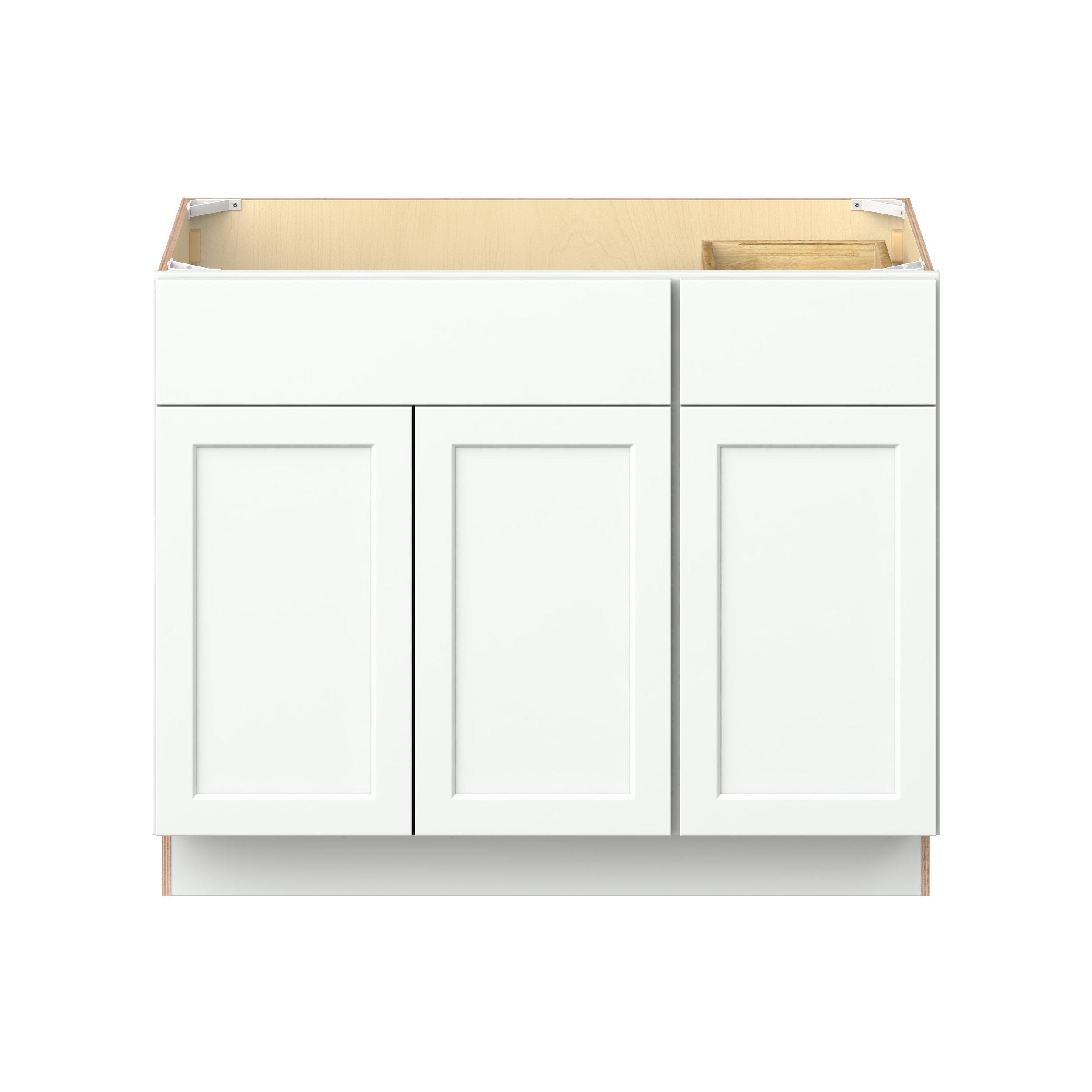 Baxley 42 in. Painted Pure White Vanity Sink Door and Drawer Base Cabinet