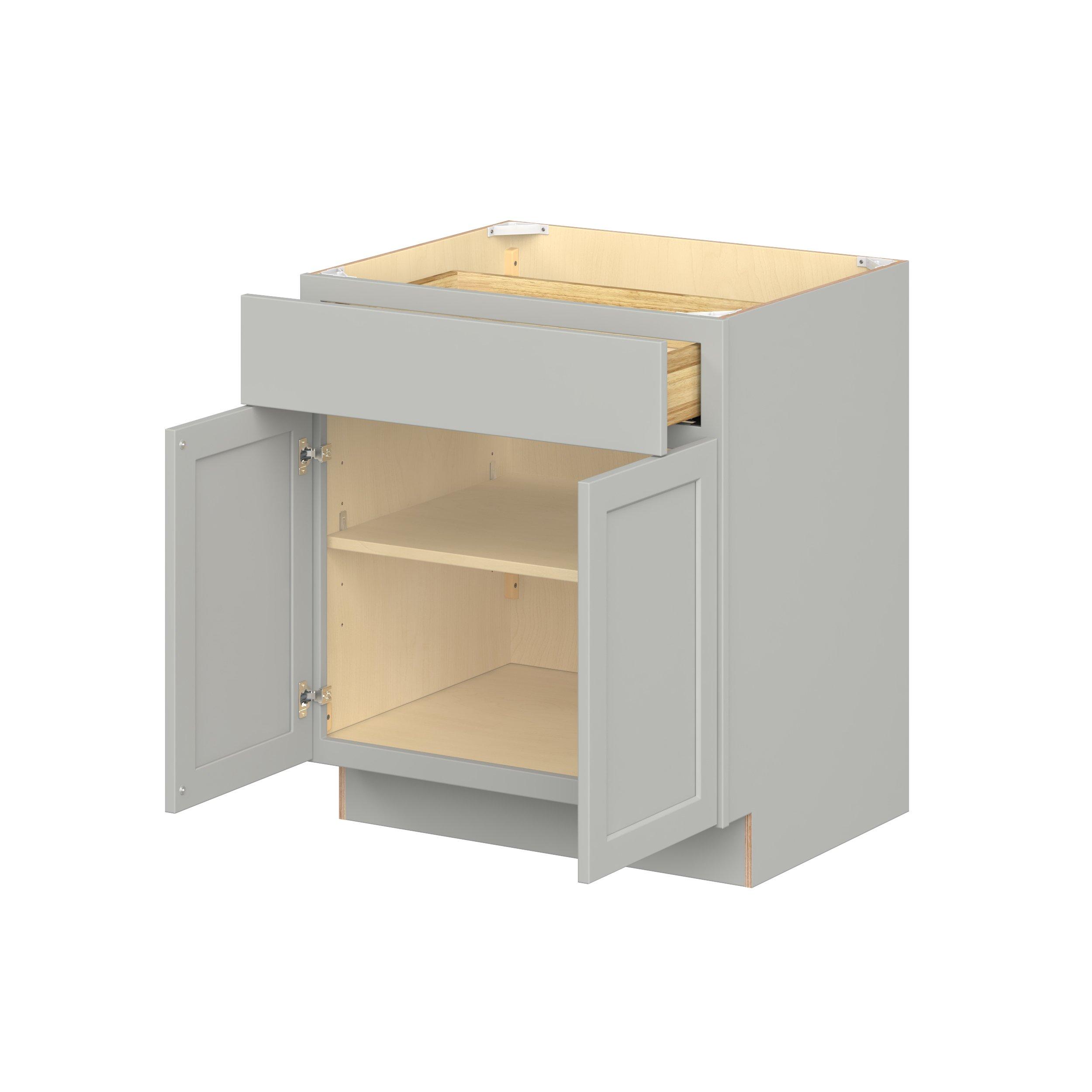Baxley 30 in. Painted Whisper Gray Door and Drawer Base Cabinet