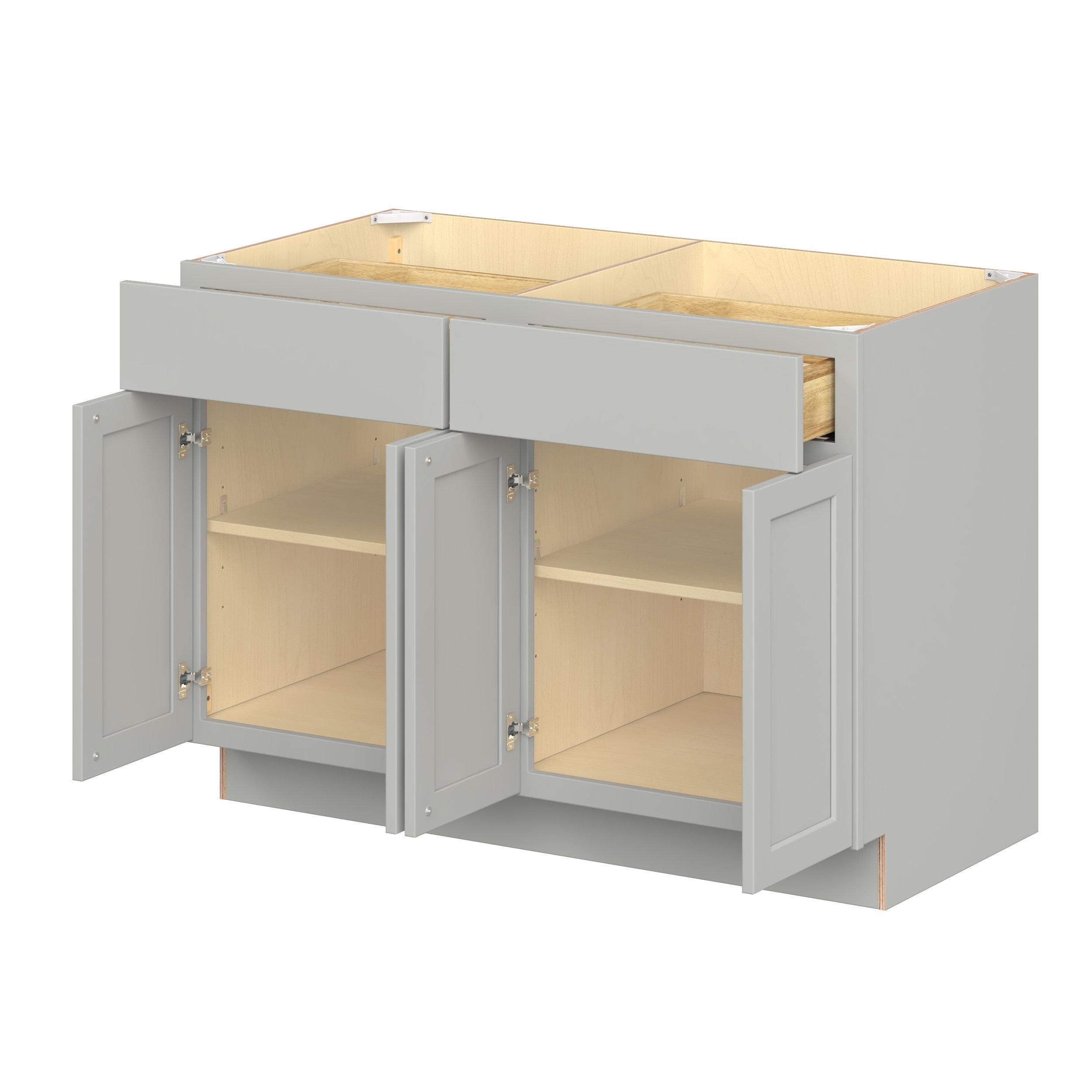 Baxley 48 in. Painted Whisper Gray Door and Drawer Base Cabinet