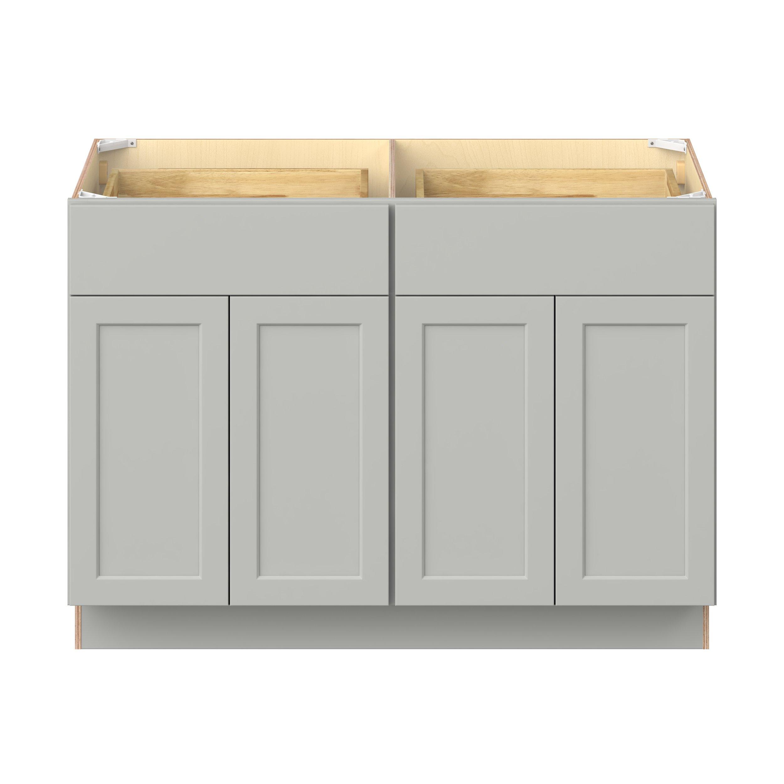 Baxley 48 in. Painted Whisper Gray Door and Drawer Base Cabinet