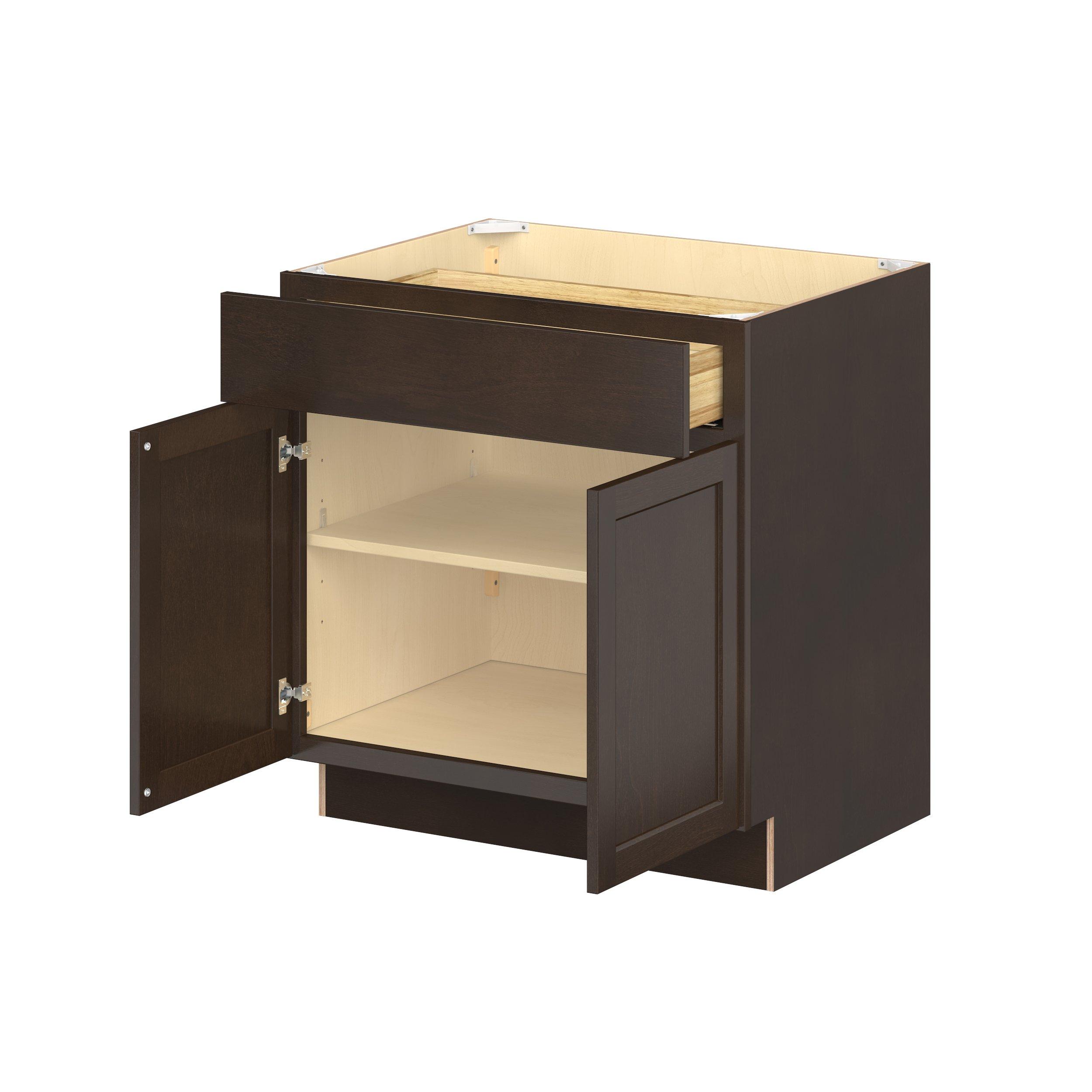 Baxley 33 in. Stained Cocoa Door and Drawer Base Cabinet