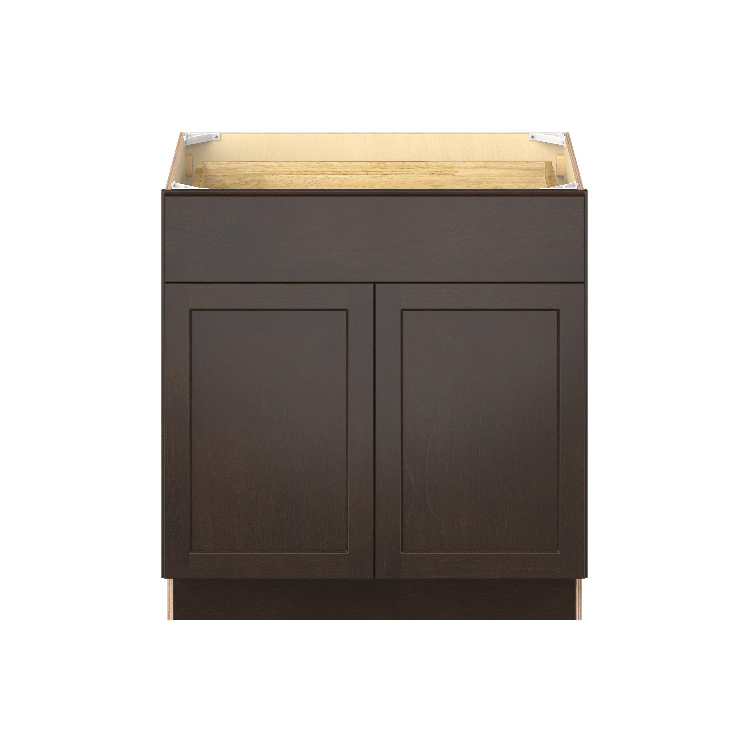 Baxley 33 in. Stained Cocoa Door and Drawer Base Cabinet