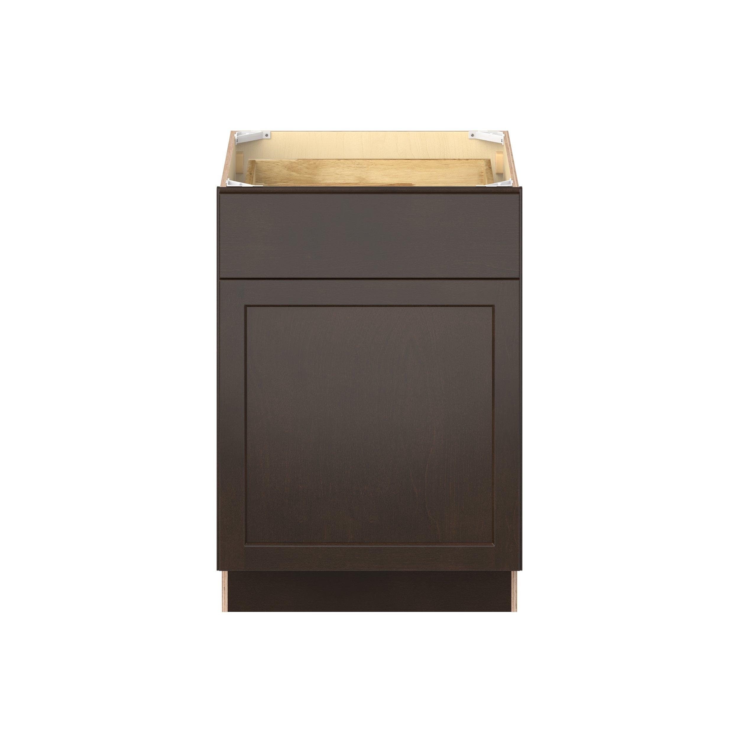 Baxley 24 in. Stained Cocoa Door and Drawer Base Cabinet - Left Door Hinge