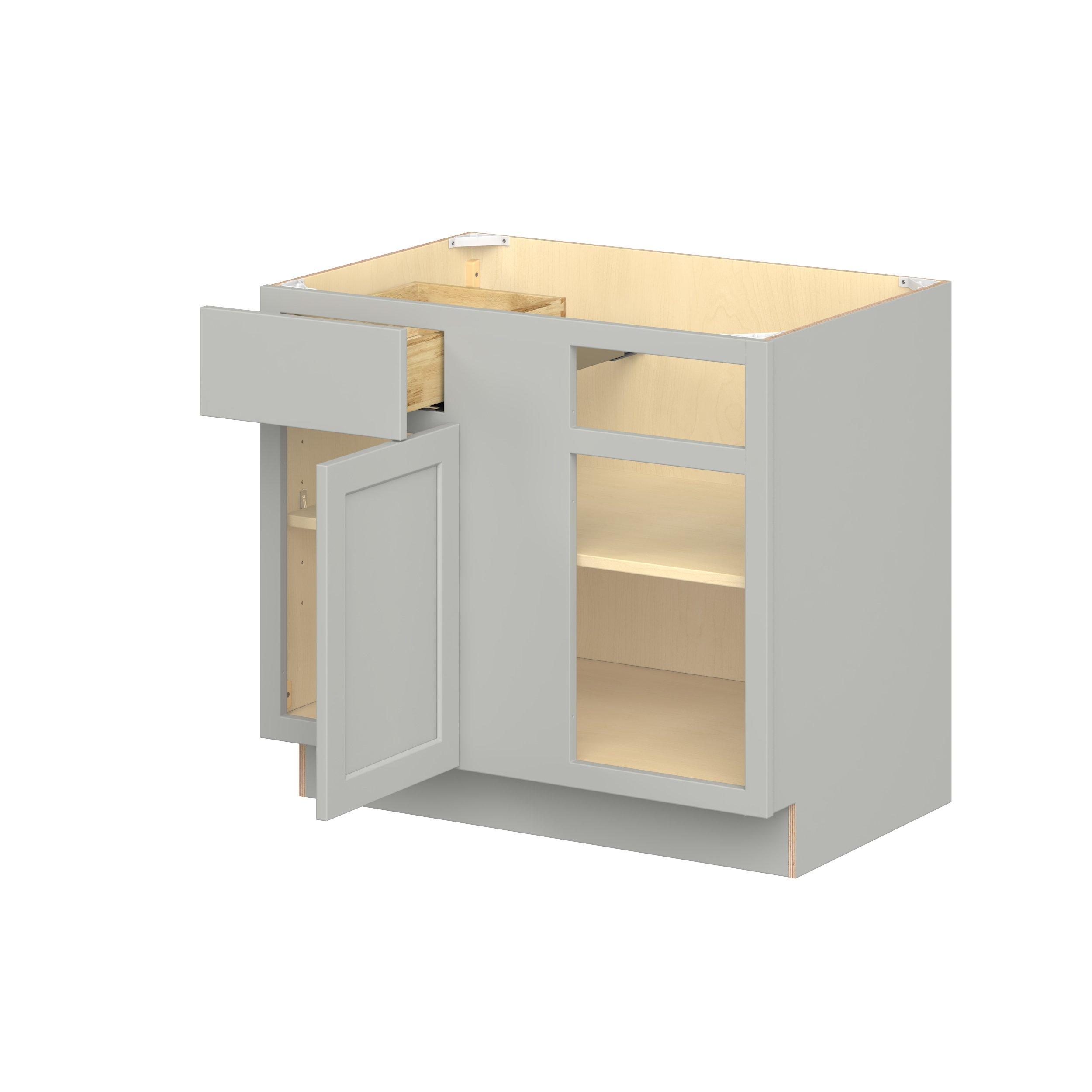 Baxley 36 in. Painted Whisper Gray Blind Corner Base Cabinet - ADA