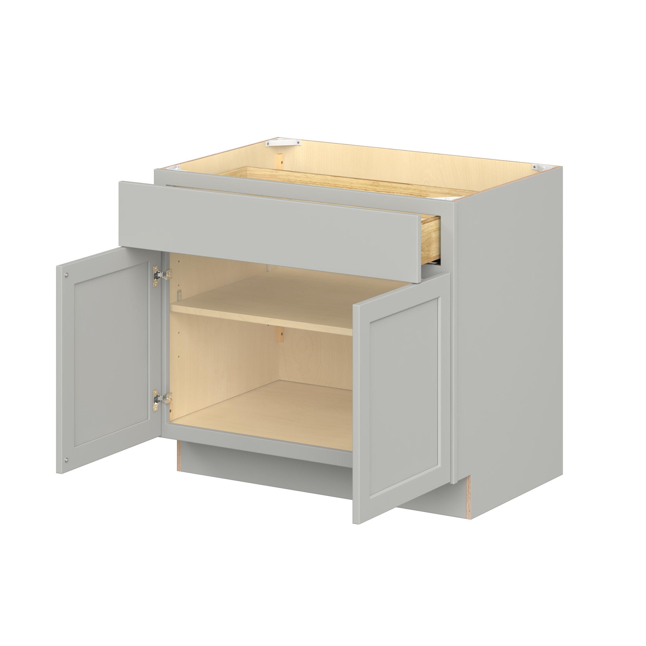 Baxley 36 in. Painted Whisper Gray Door and Drawer Base Cabinet - ADA