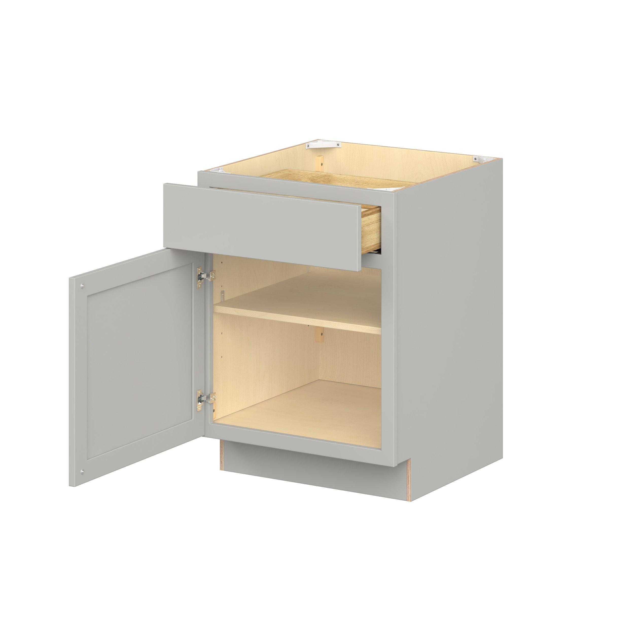 Baxley 24 in. Painted Whisper Gray Door and Drawer Base Cabinet - ADA - Left Door Hinge