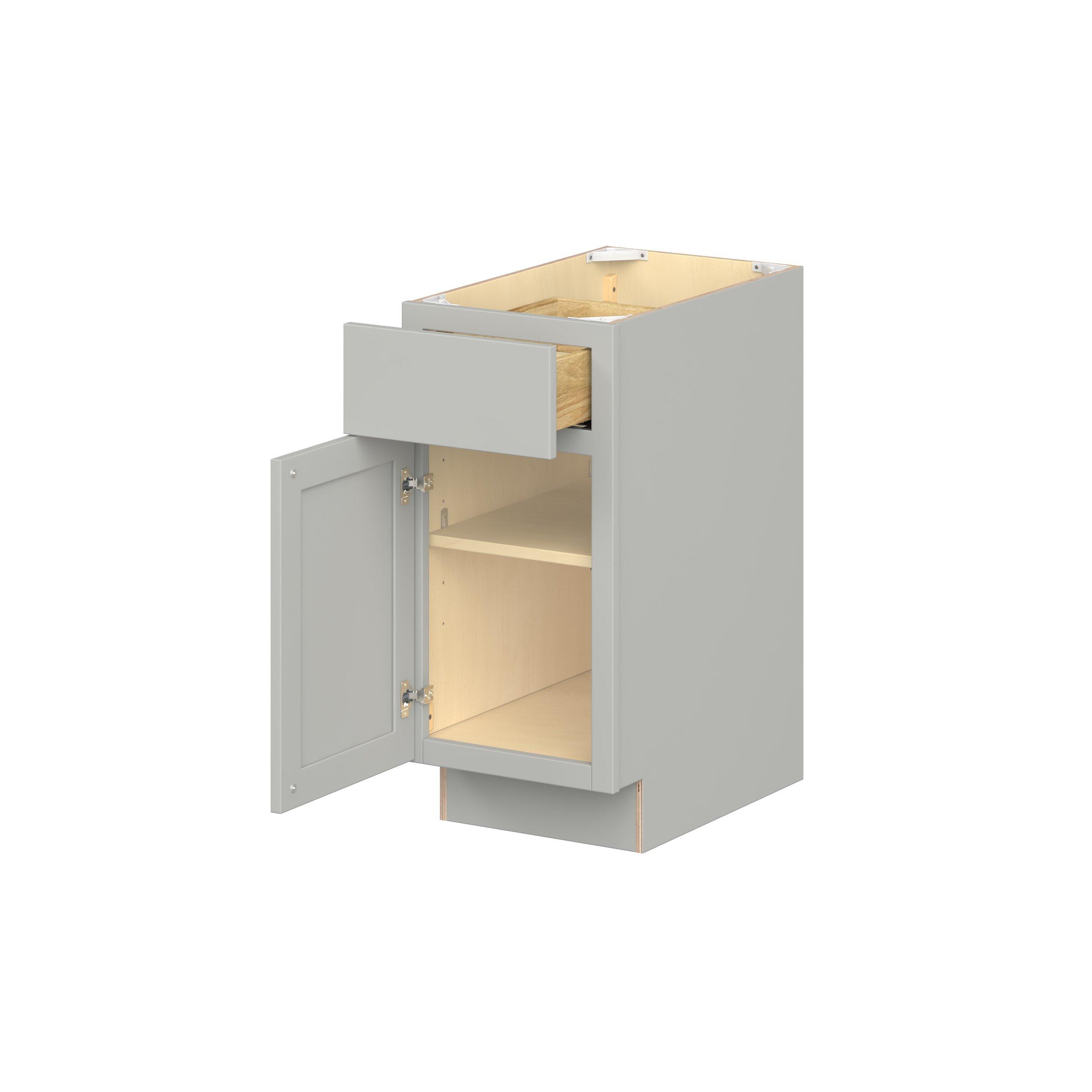 Baxley 15 in. Painted Whisper Gray Door and Drawer Base Cabinet - ADA - Left Door Hinge