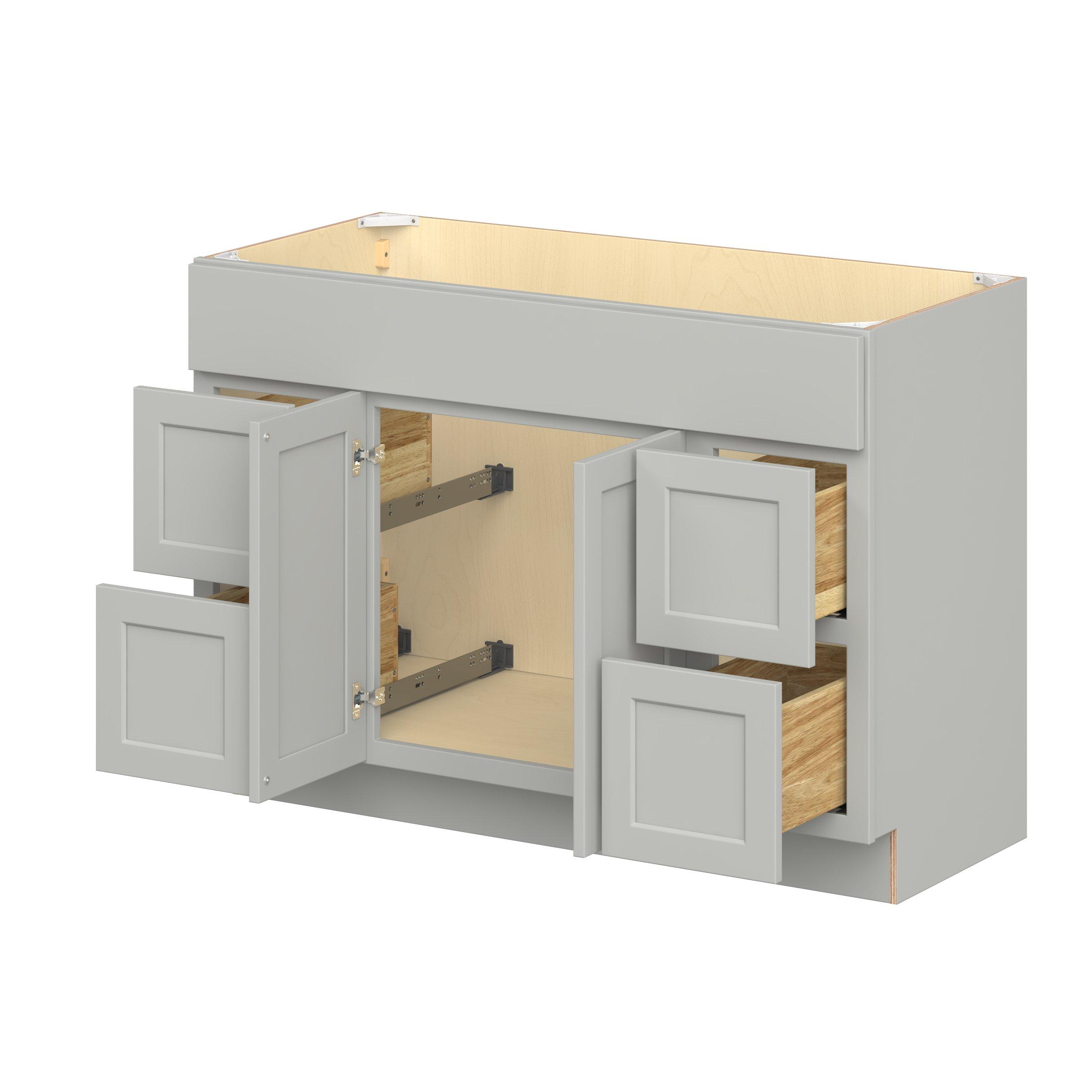 Baxley 48 in. Painted Whisper Gray Vanity Sink Door and Drawer Base Cabinet