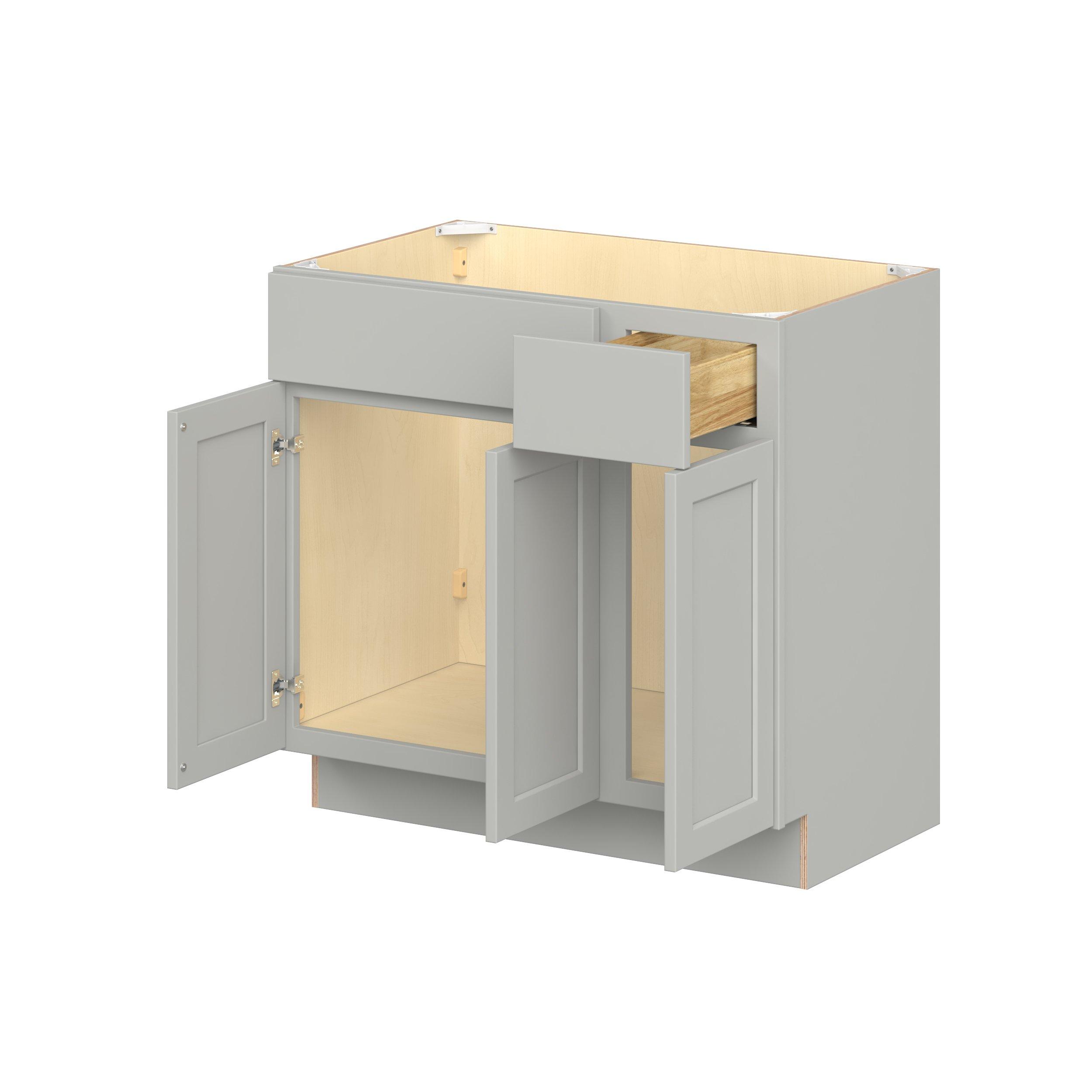 Baxley 42 in. Painted Whisper Gray Vanity Sink Door and Drawer Base Cabinet